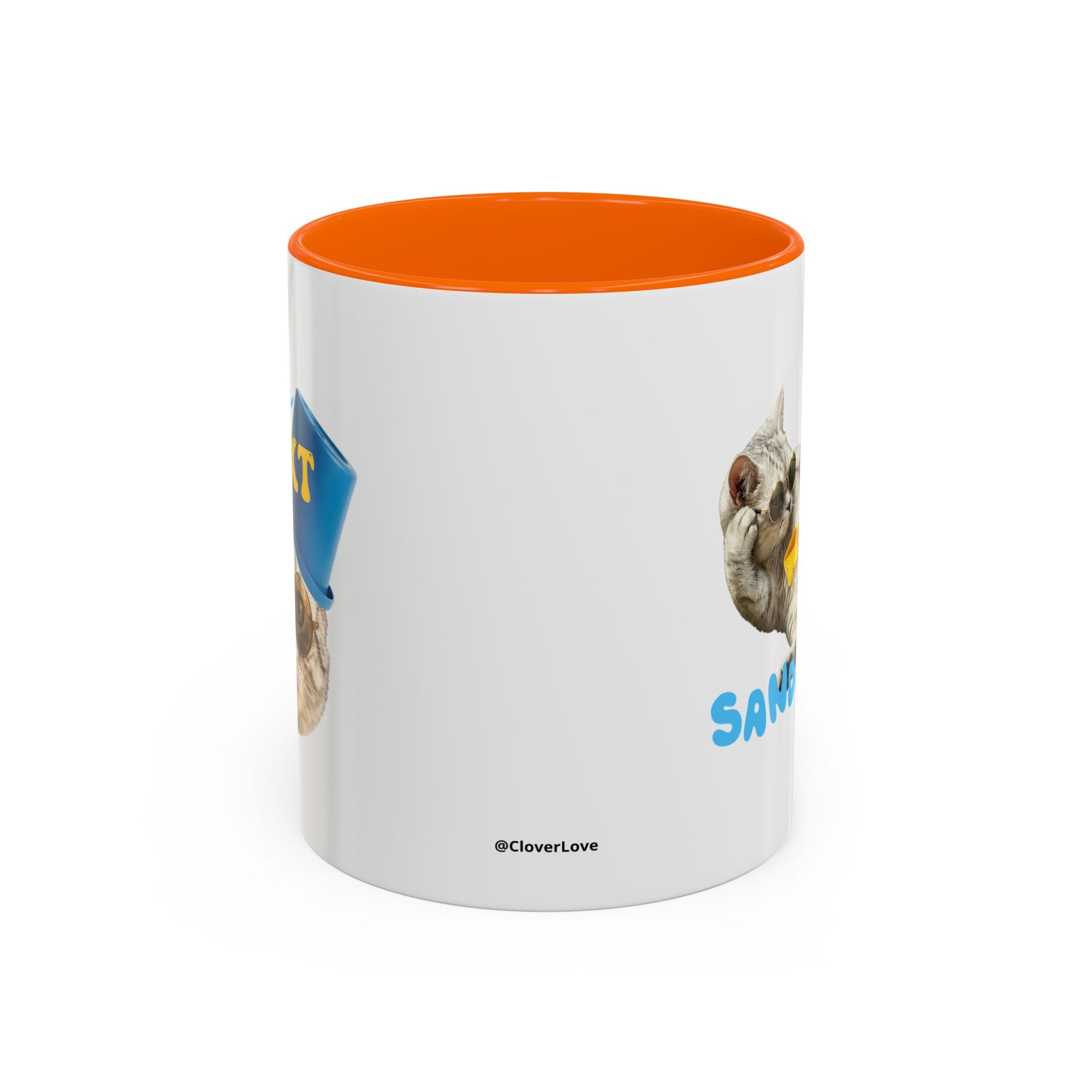 Lustige Sommerkatzen-Tasse | Personalisierte Strandkatzen-Kaffeetasse mit individuellem Text