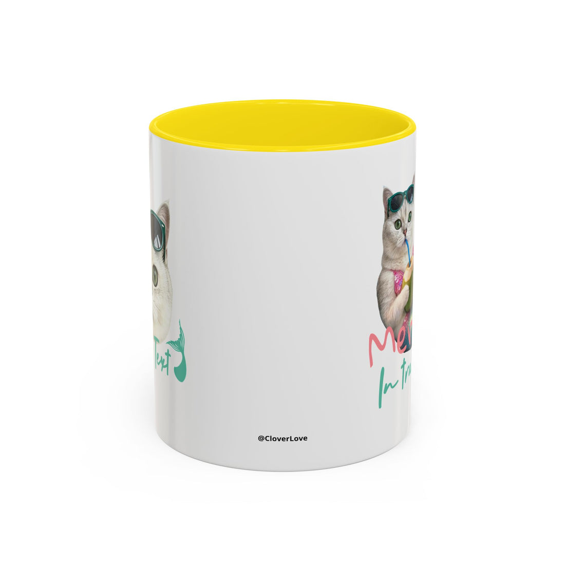 Meerjungfrauenkatze Sommer Tasse | Personalisierte Katzenkaffeetasse mit individuellem Text
