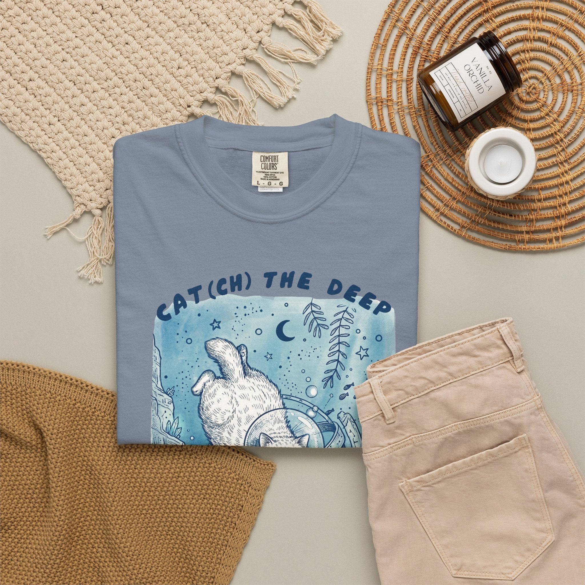 Cat Diver T-Shirt - Deep Sea Cat Explorer Graphic Tee, Ocean Fantasy Shirt for Cat Lovers