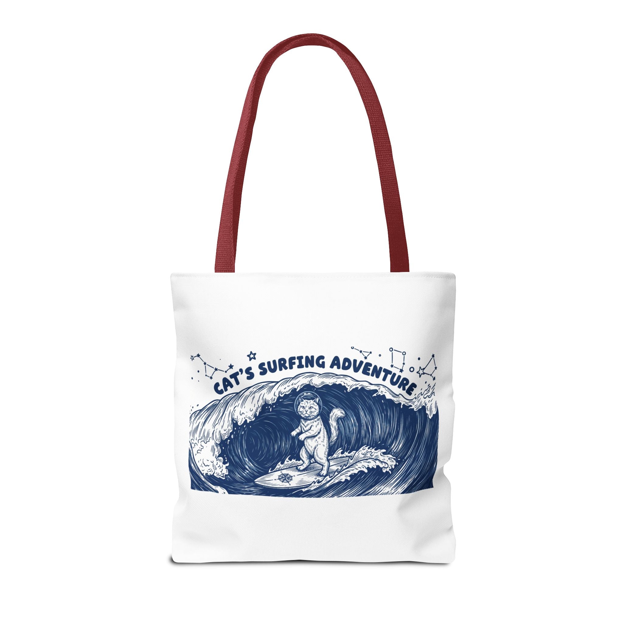 Cat's Surfing Adventure Tote Bag | Vintage Ocean Graphic Canvas Bag