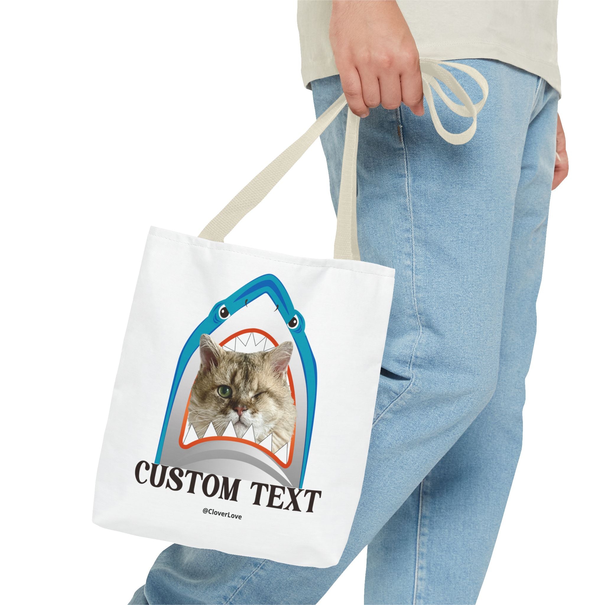 Funny Cat Tote Bag | Custom Pet Photo Shark Summer Bag