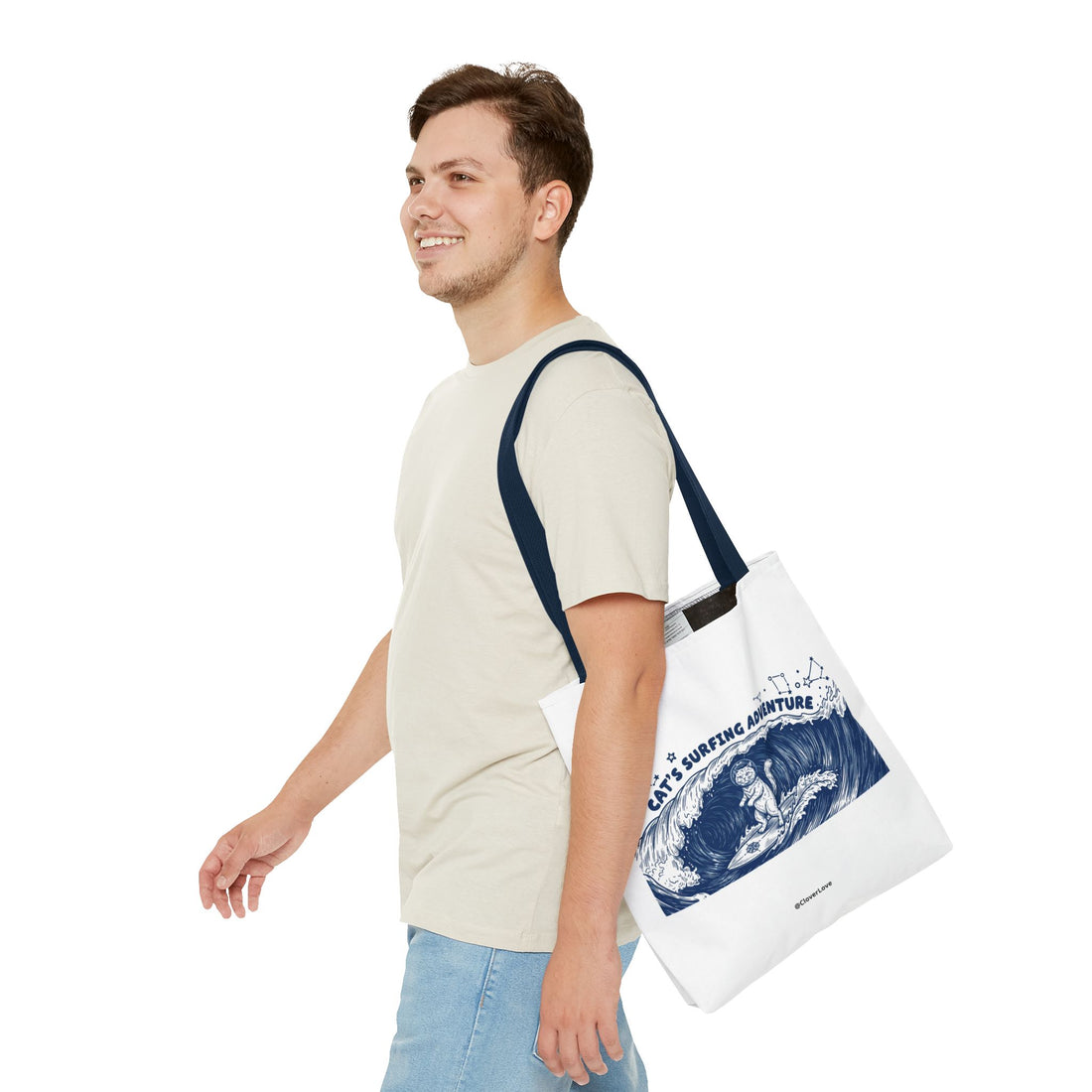 Cat's Surfing Adventure Tote Bag | Vintage Ocean Graphic Canvas Bag