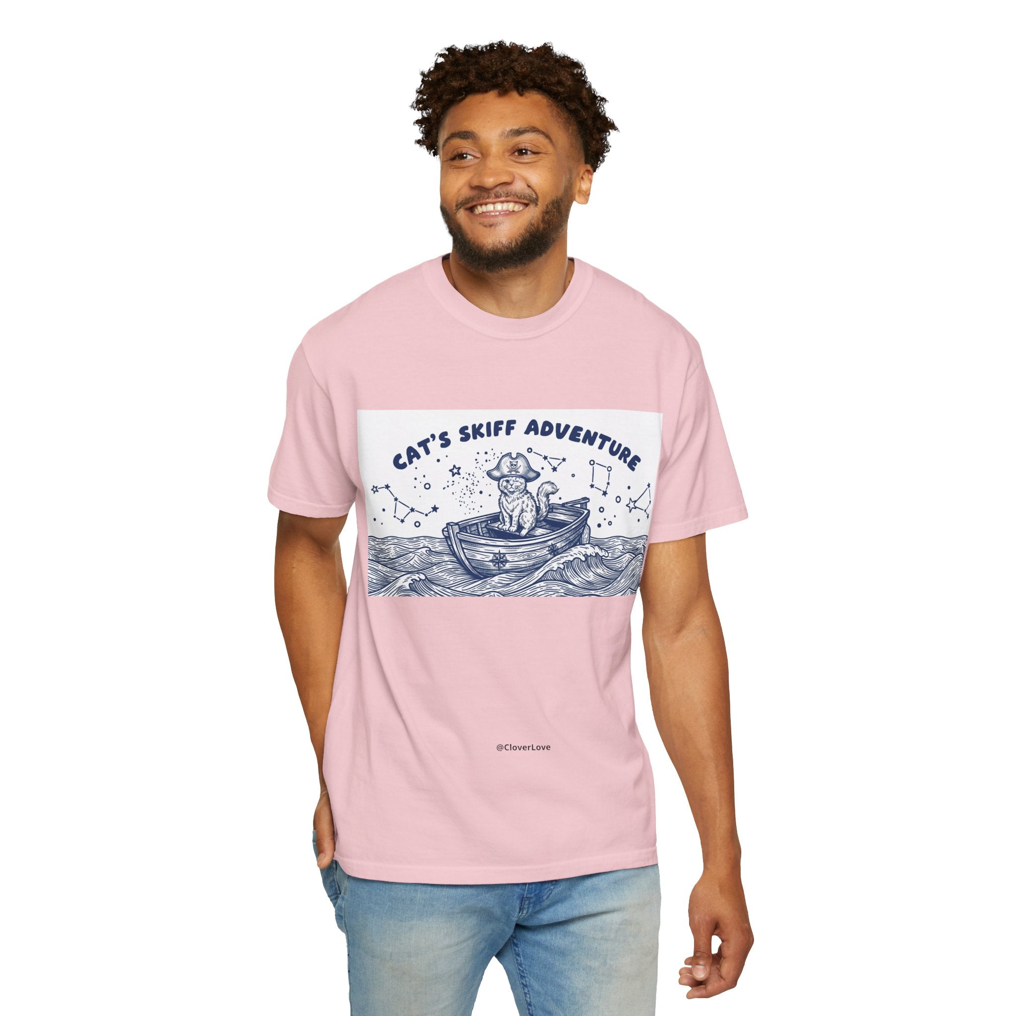 Cat’s Skiff Adventure T-Shirt - Vintage Ocean Boat Graphic Tee for Cat Lovers