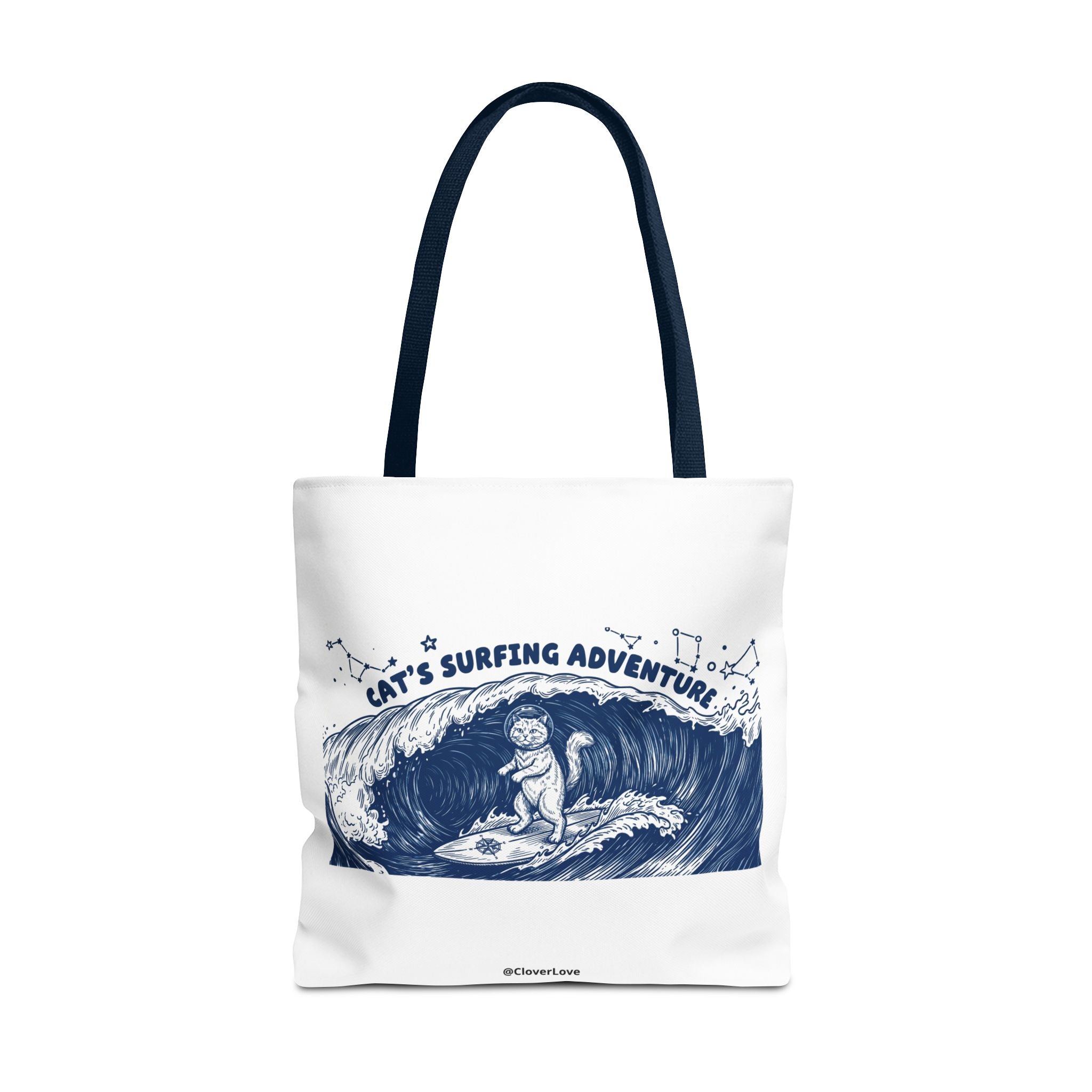 Cat's Surfing Adventure Tote Bag | Vintage Ocean Graphic Canvas Bag
