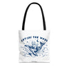 Cat Whale Adventure Tote Bag | Vintage Ocean Graphic Canvas Bag