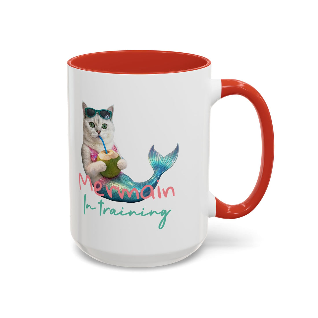 Meerjungfrauenkatze Sommer Tasse | Personalisierte Katzenkaffeetasse mit individuellem Text