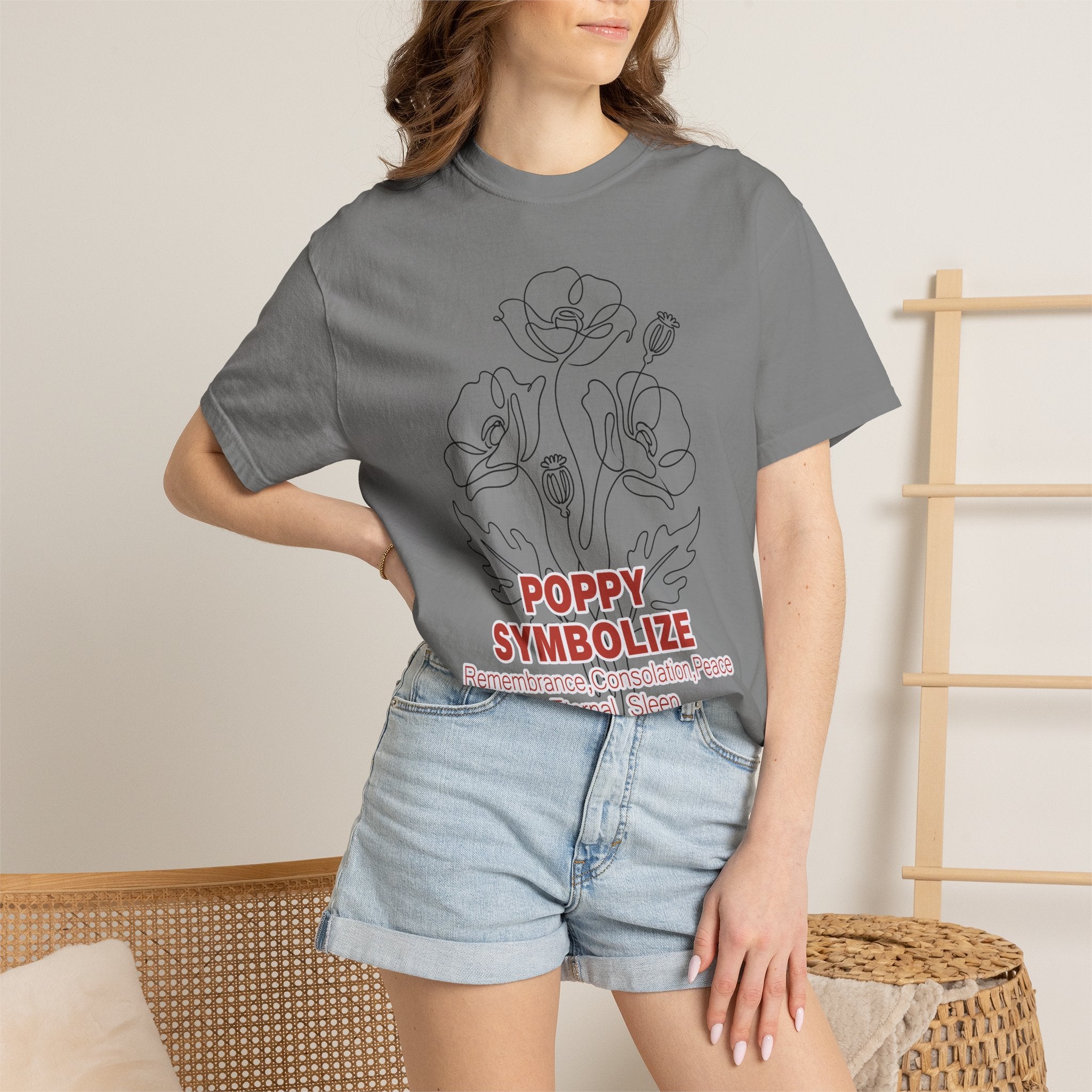 Poppy Flower T-Shirt - Memorial Botanical Graphic Shirt for Flower Lovers