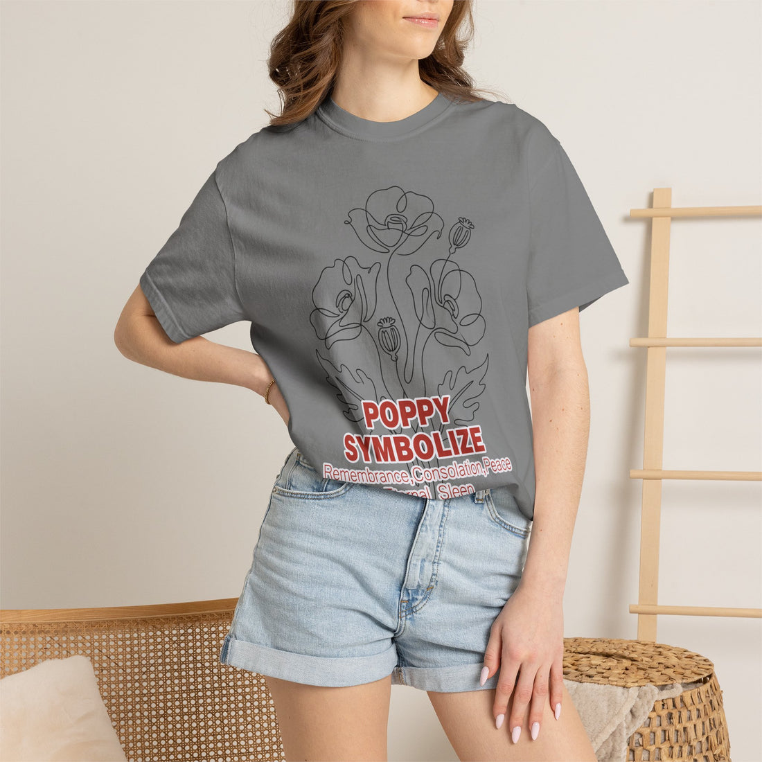 Poppy Flower T-Shirt - Memorial Botanical Graphic Shirt for Flower Lovers
