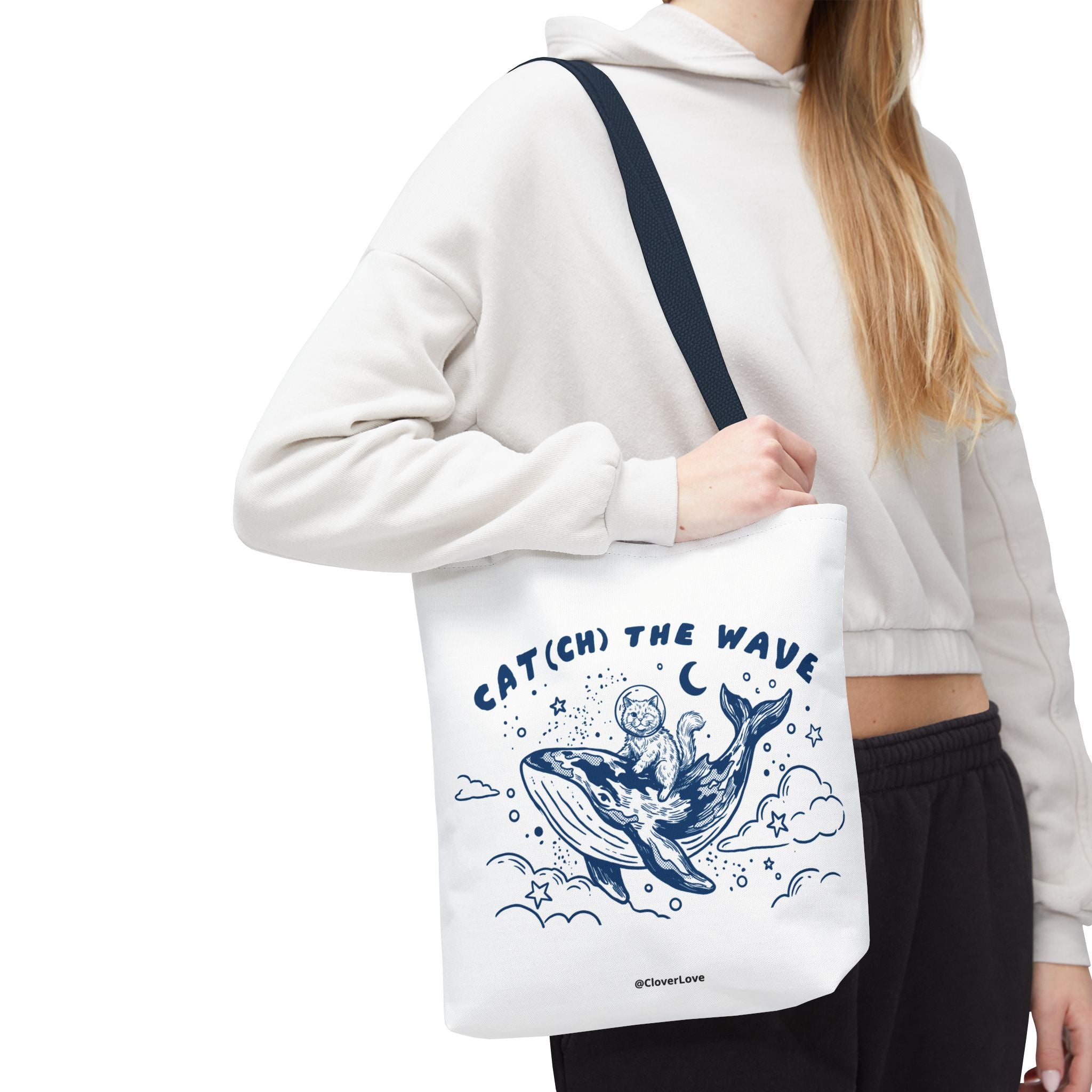 Cat Whale Adventure Tote Bag | Vintage Ocean Graphic Canvas Bag