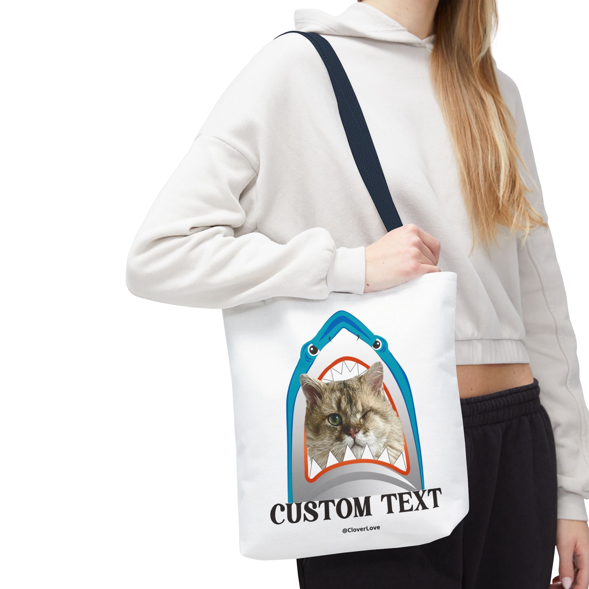 Funny Cat Tote Bag | Custom Pet Photo Shark Summer Bag