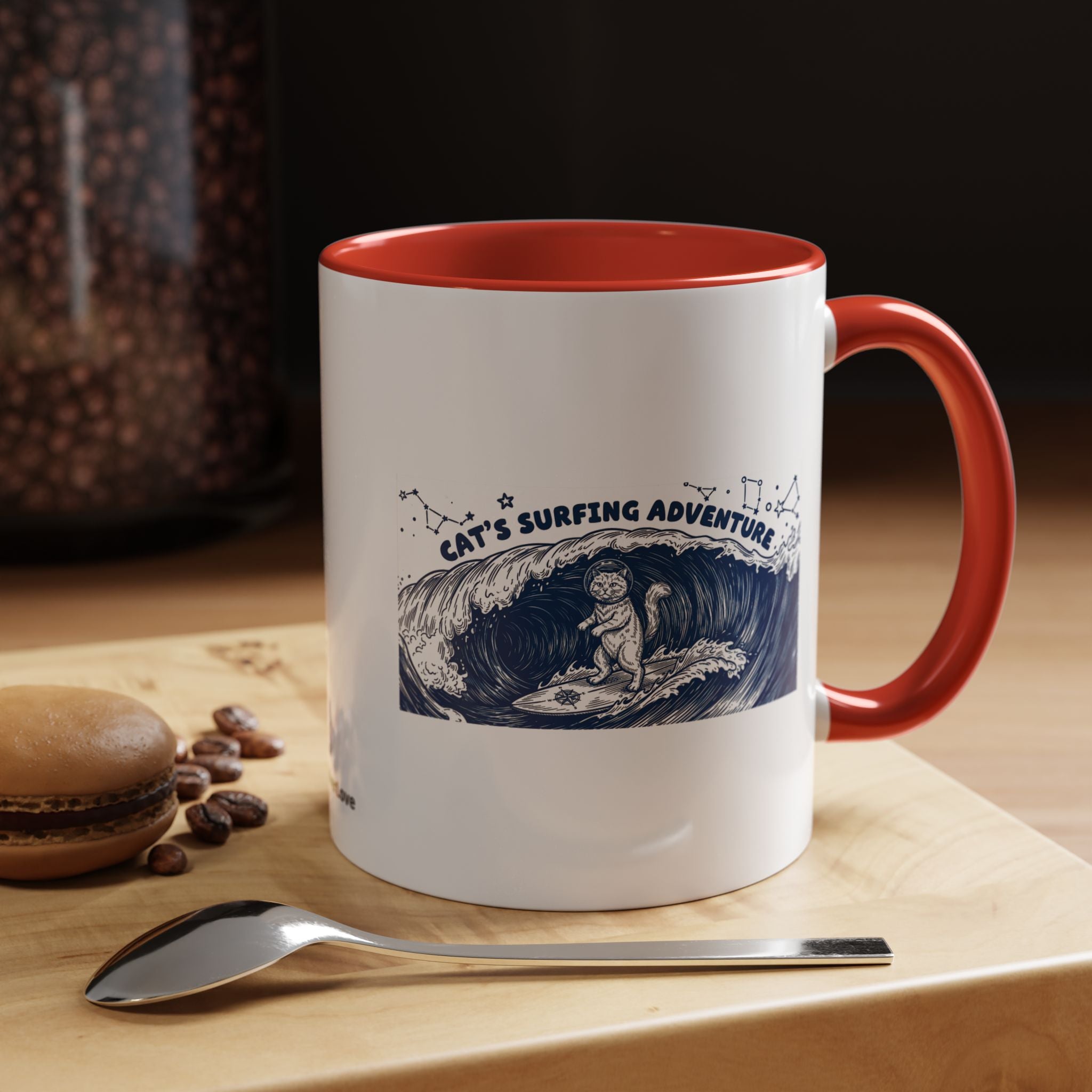 Cat's Surfing Adventure Ocean Wave Mug - Cute Cat Lover Coffee Cup