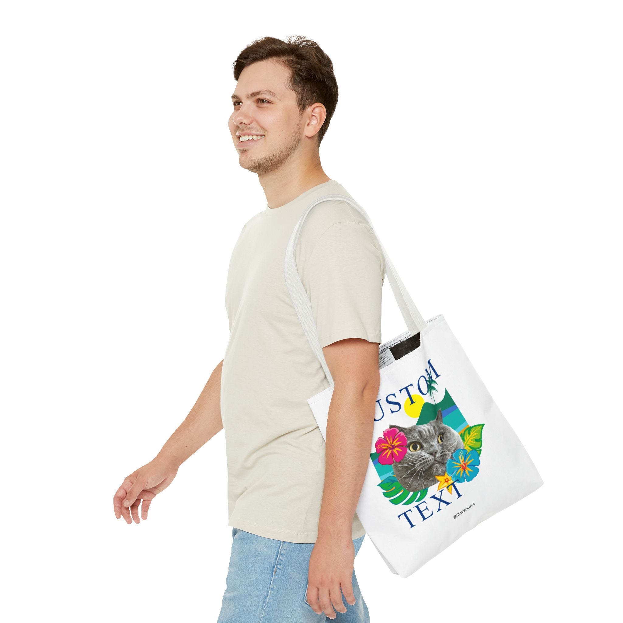 Tropical Cat Tote Bag | Personalized Pet Photo Canvas Bag