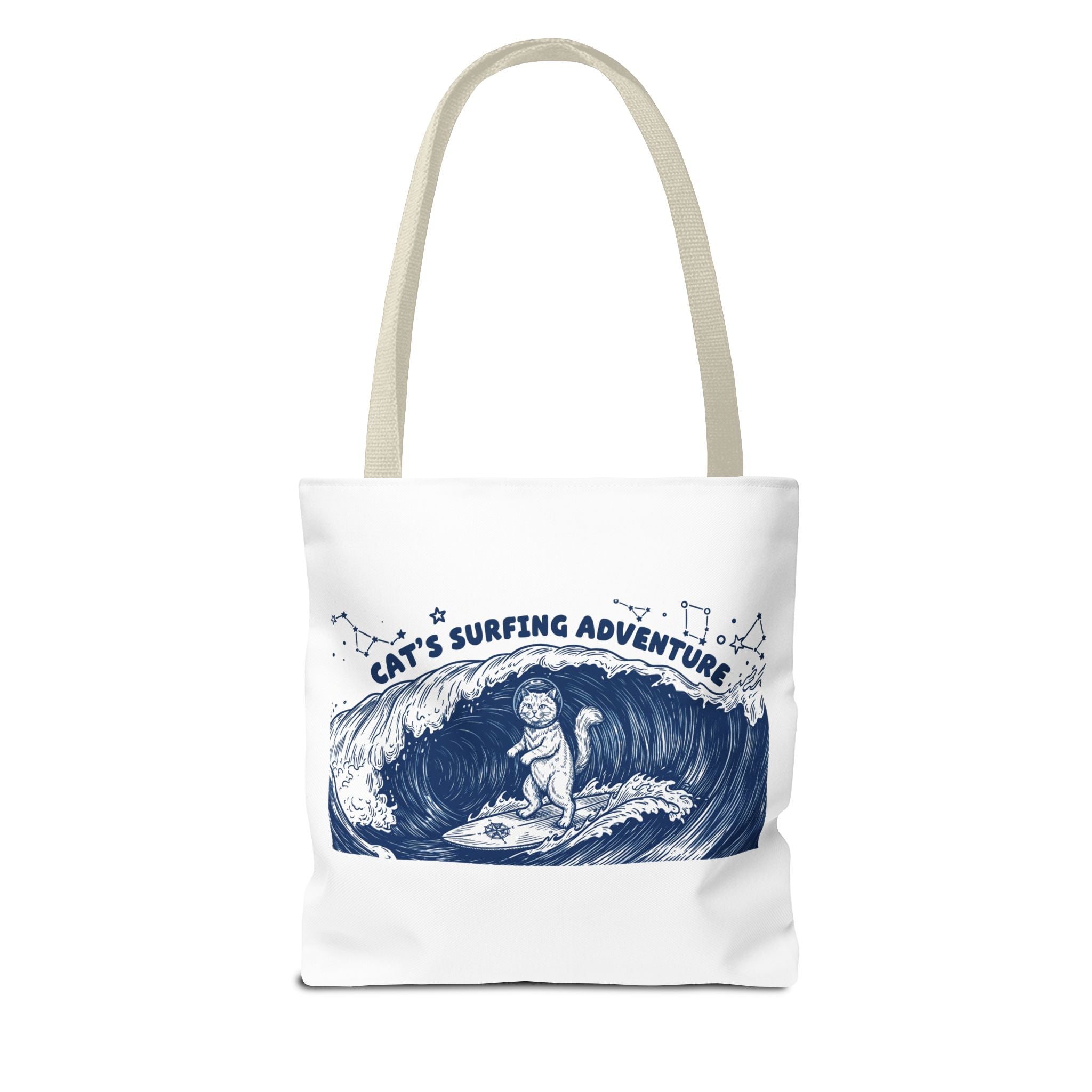 Cat's Surfing Adventure Tote Bag | Vintage Ocean Graphic Canvas Bag