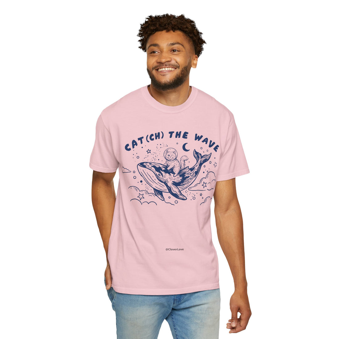Cat Riding Whale T-Shirt - Cute Ocean Cat Graphic Tee, Fantasy Wave Shirt for Cat Lovers