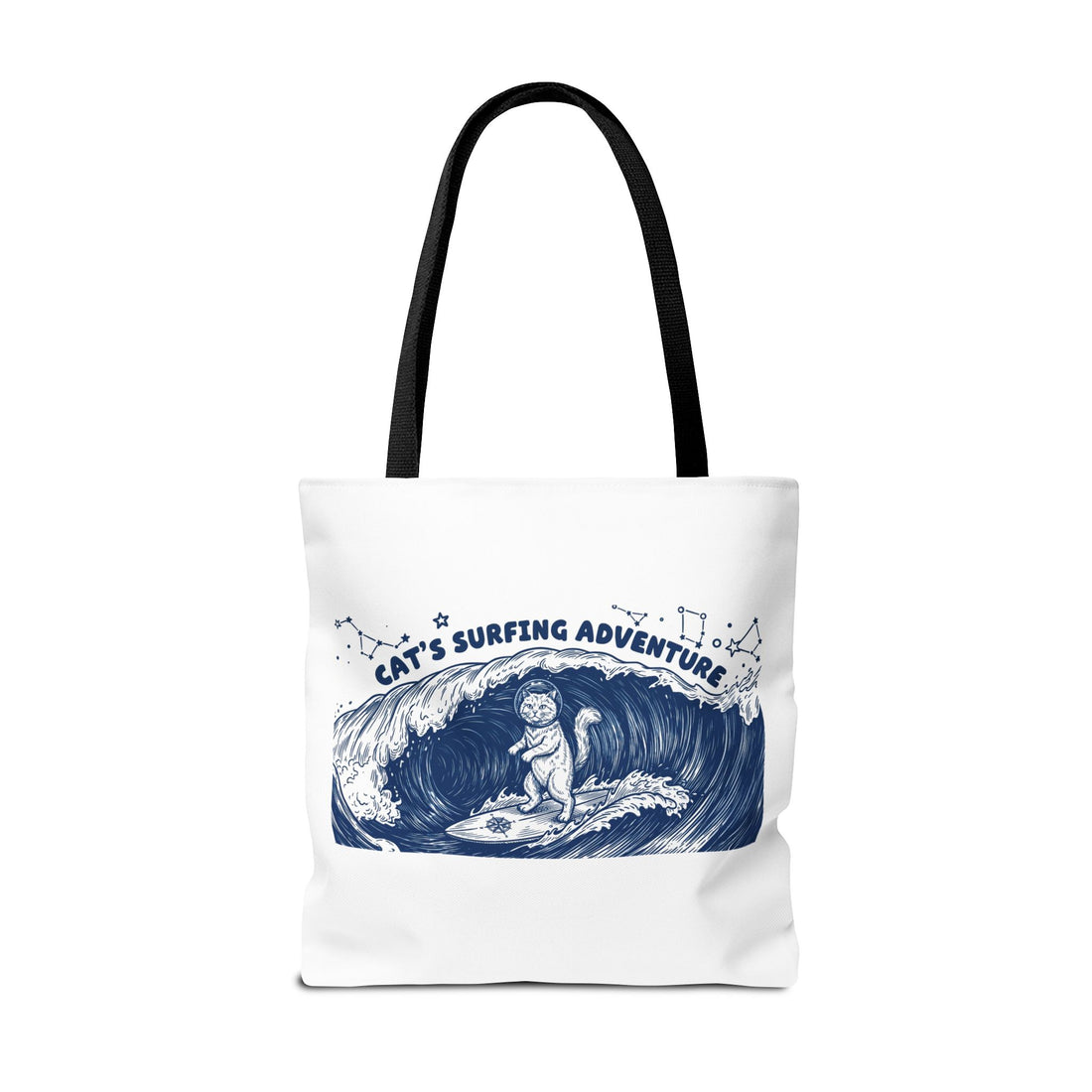 Cat's Surfing Adventure Tote Bag | Vintage Ocean Graphic Canvas Bag