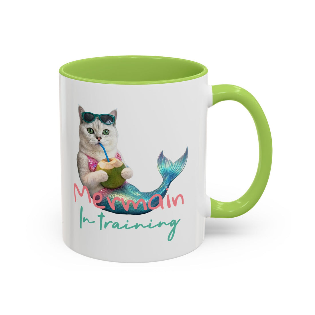 Meerjungfrauenkatze Sommer Tasse | Personalisierte Katzenkaffeetasse mit individuellem Text