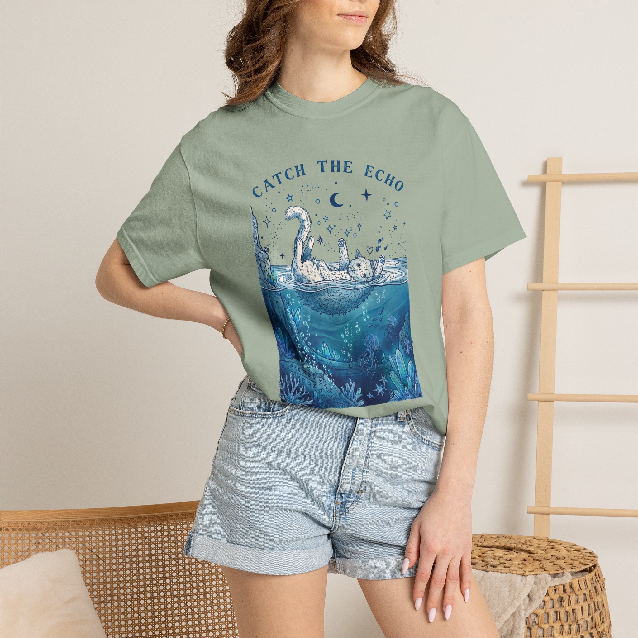 Catch The Echo Cat T-Shirt - Vintage Fantasy Animal Shirt for Cat Lovers