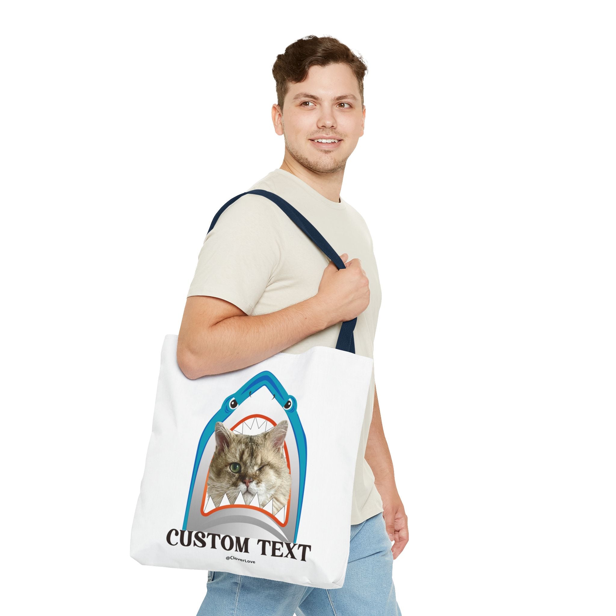 Funny Cat Tote Bag | Custom Pet Photo Shark Summer Bag
