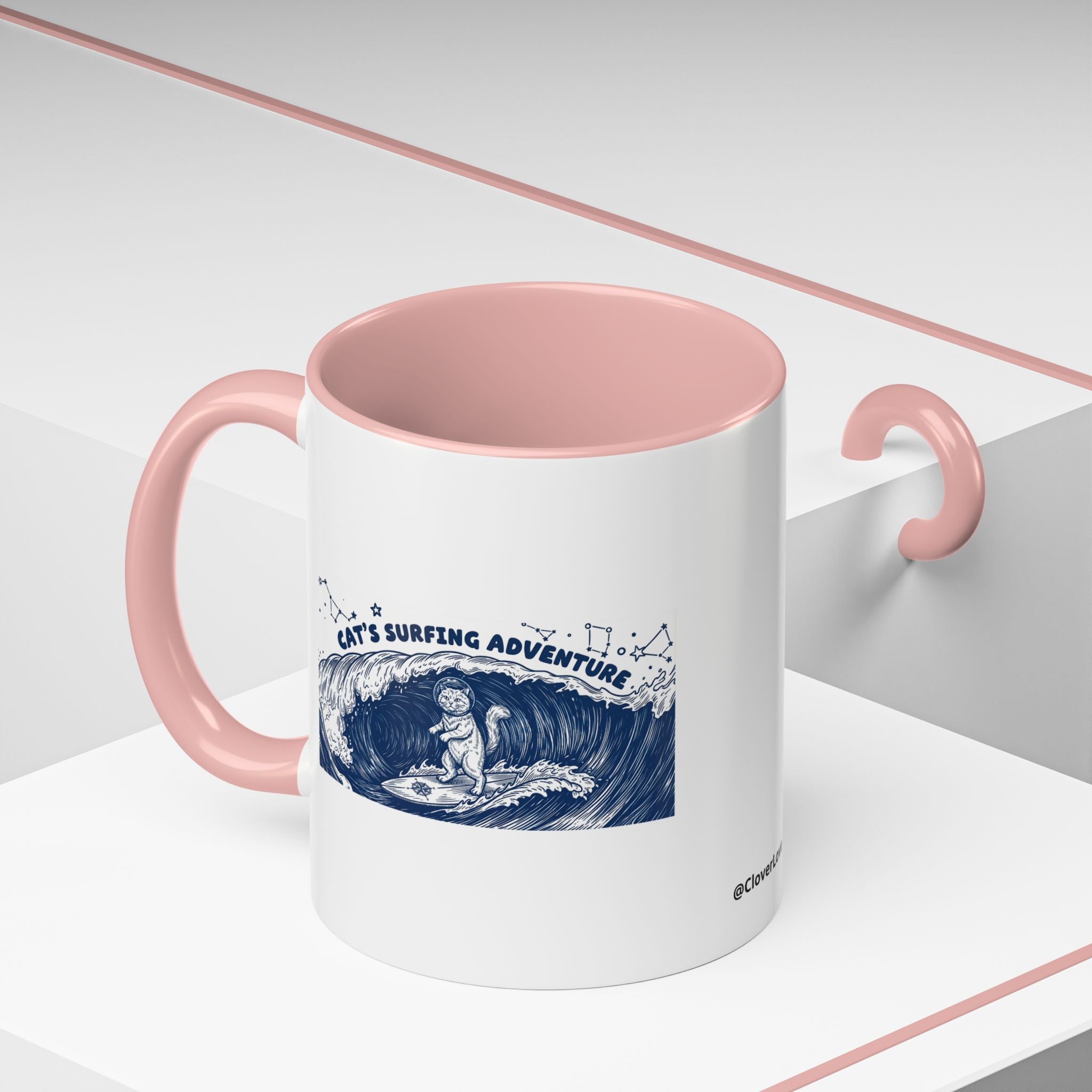 Cat's Surfing Adventure Ocean Wave Mug - Cute Cat Lover Coffee Cup