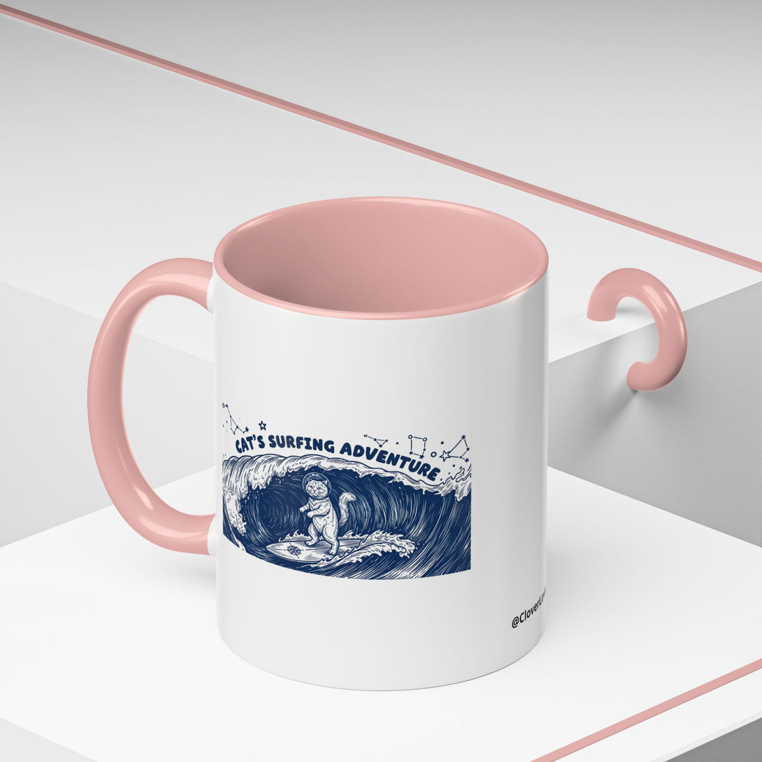 Cat's Surfing Adventure Ocean Wave Mug - Cute Cat Lover Coffee Cup