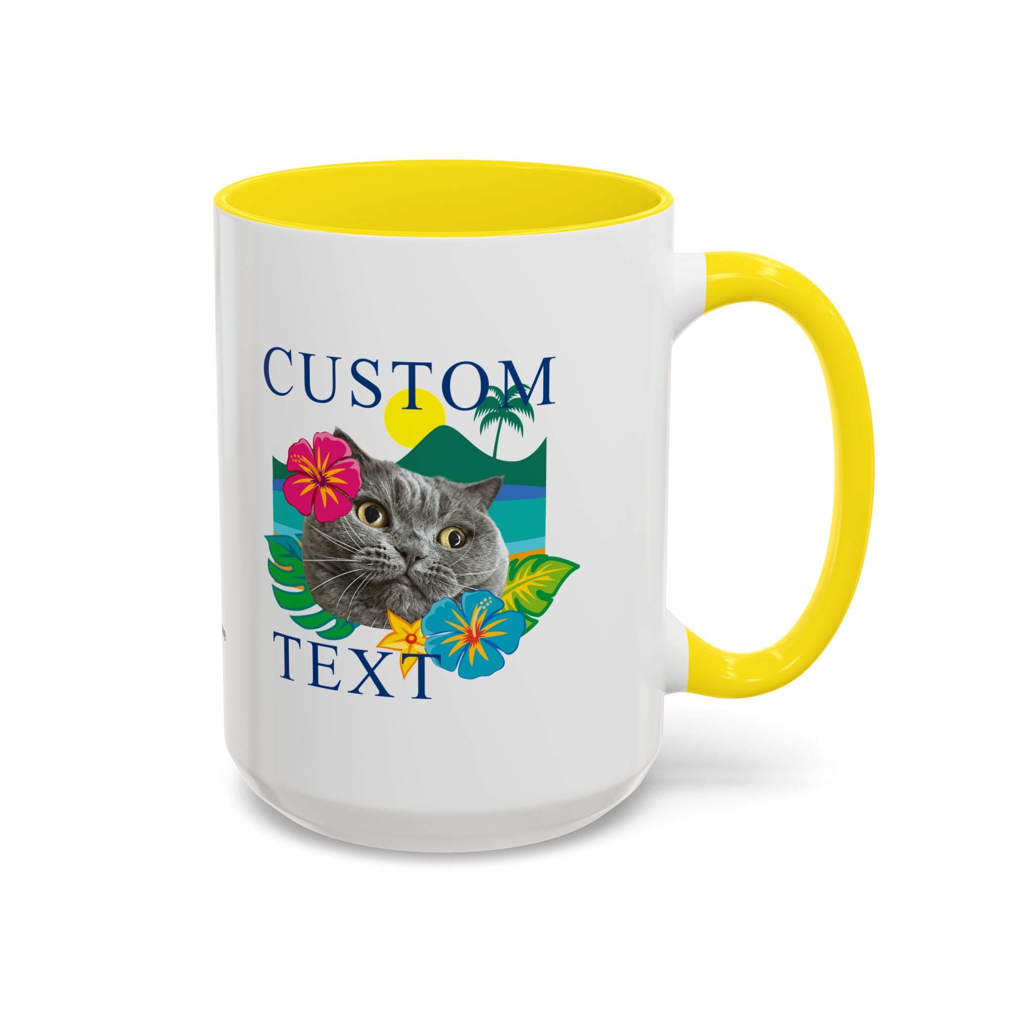 Tropical Summer Cat Mug | Personalized Pet Photo Coffee Cup With Custom Text