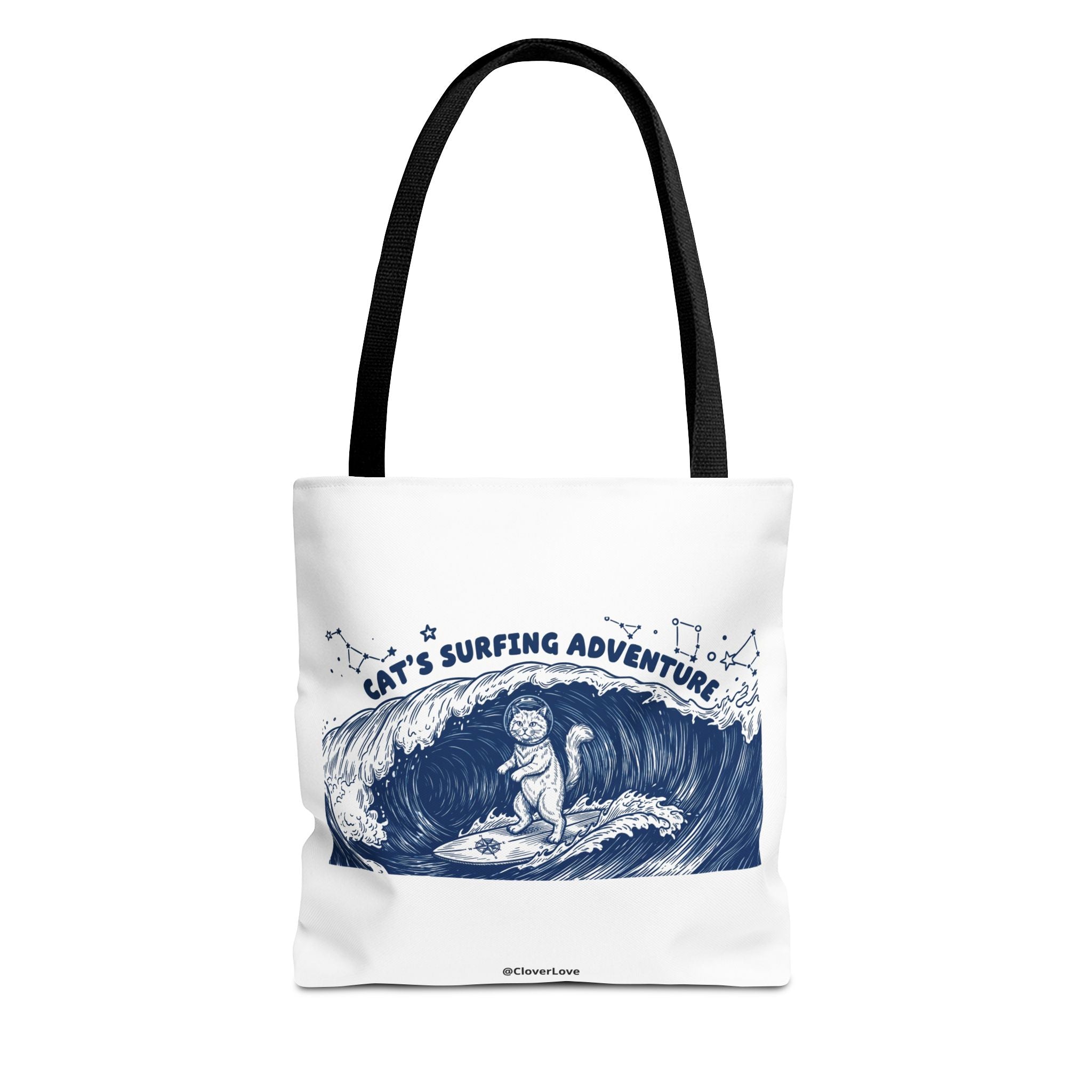 Cat's Surfing Adventure Tote Bag | Vintage Ocean Graphic Canvas Bag