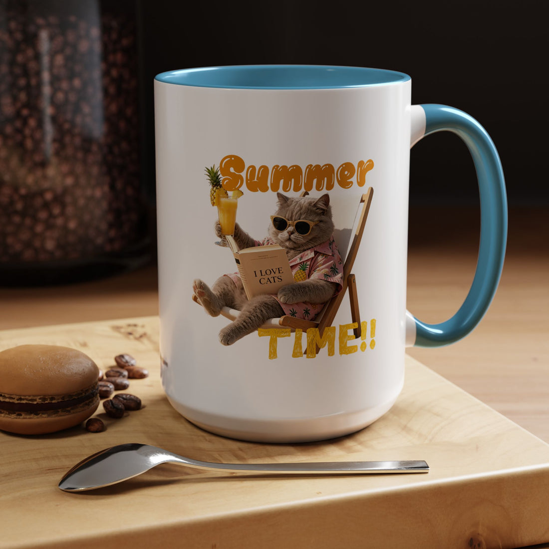 Lustige Katzen-Sommer-Tasse – Süße Strand-Kaffeetasse für Katzenliebhaber