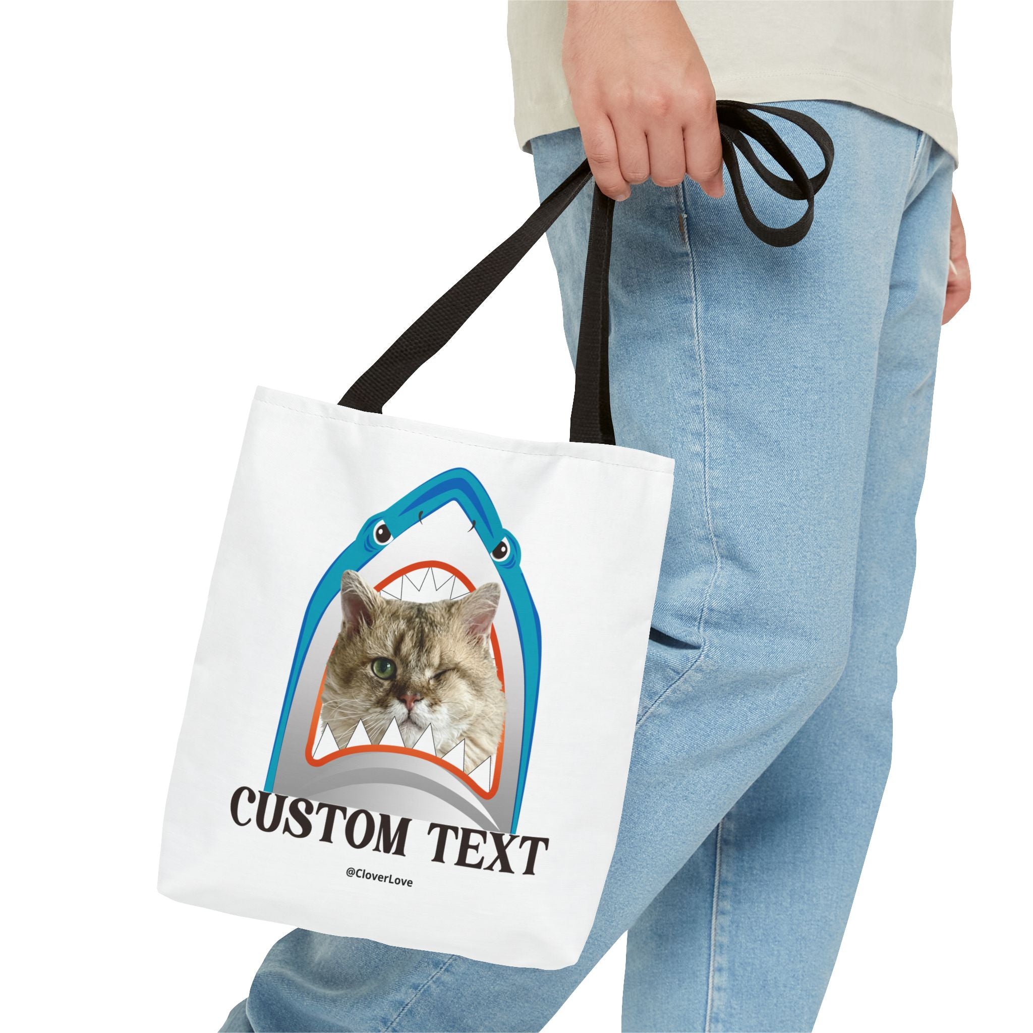 Funny Cat Tote Bag | Custom Pet Photo Shark Summer Bag