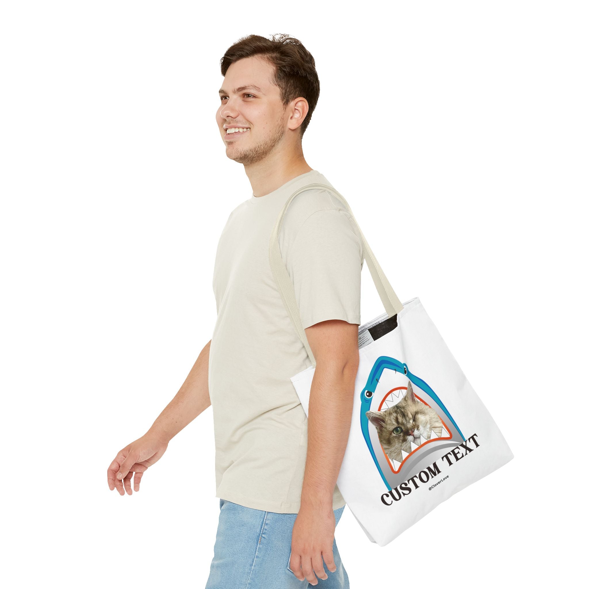 Funny Cat Tote Bag | Custom Pet Photo Shark Summer Bag