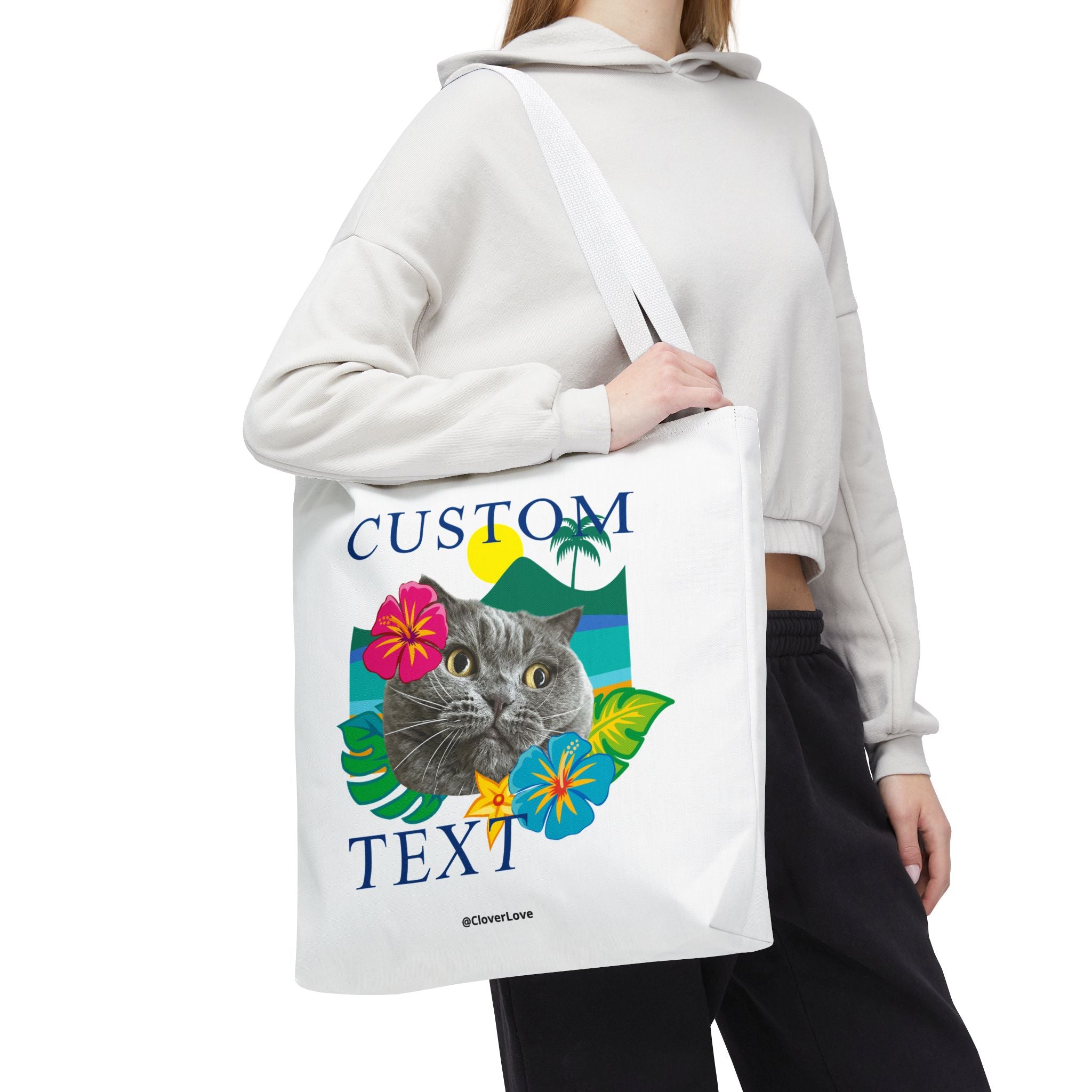 Tropical Cat Tote Bag | Personalized Pet Photo Canvas Bag