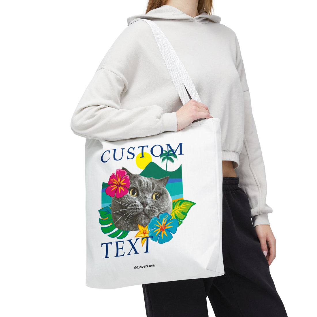 Tropical Cat Tote Bag | Personalized Pet Photo Canvas Bag