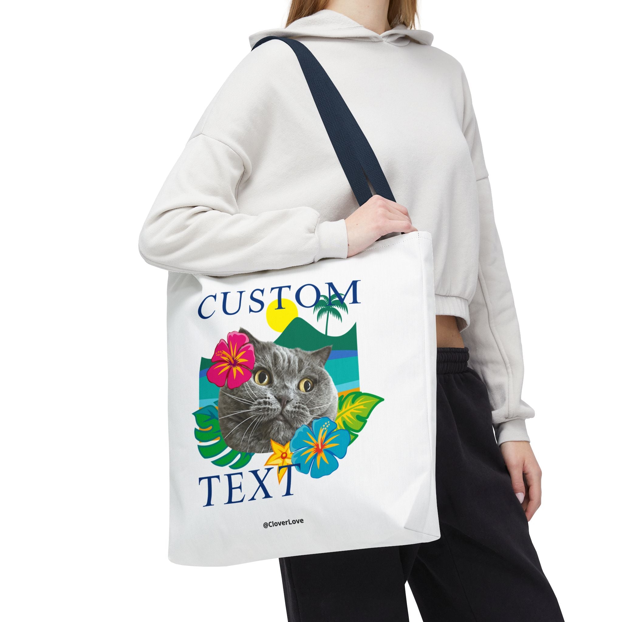 Tropical Cat Tote Bag | Personalized Pet Photo Canvas Bag