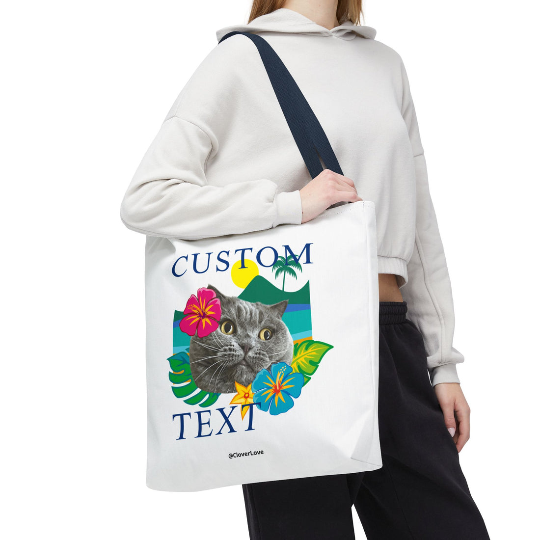 Tropical Cat Tote Bag | Personalized Pet Photo Canvas Bag