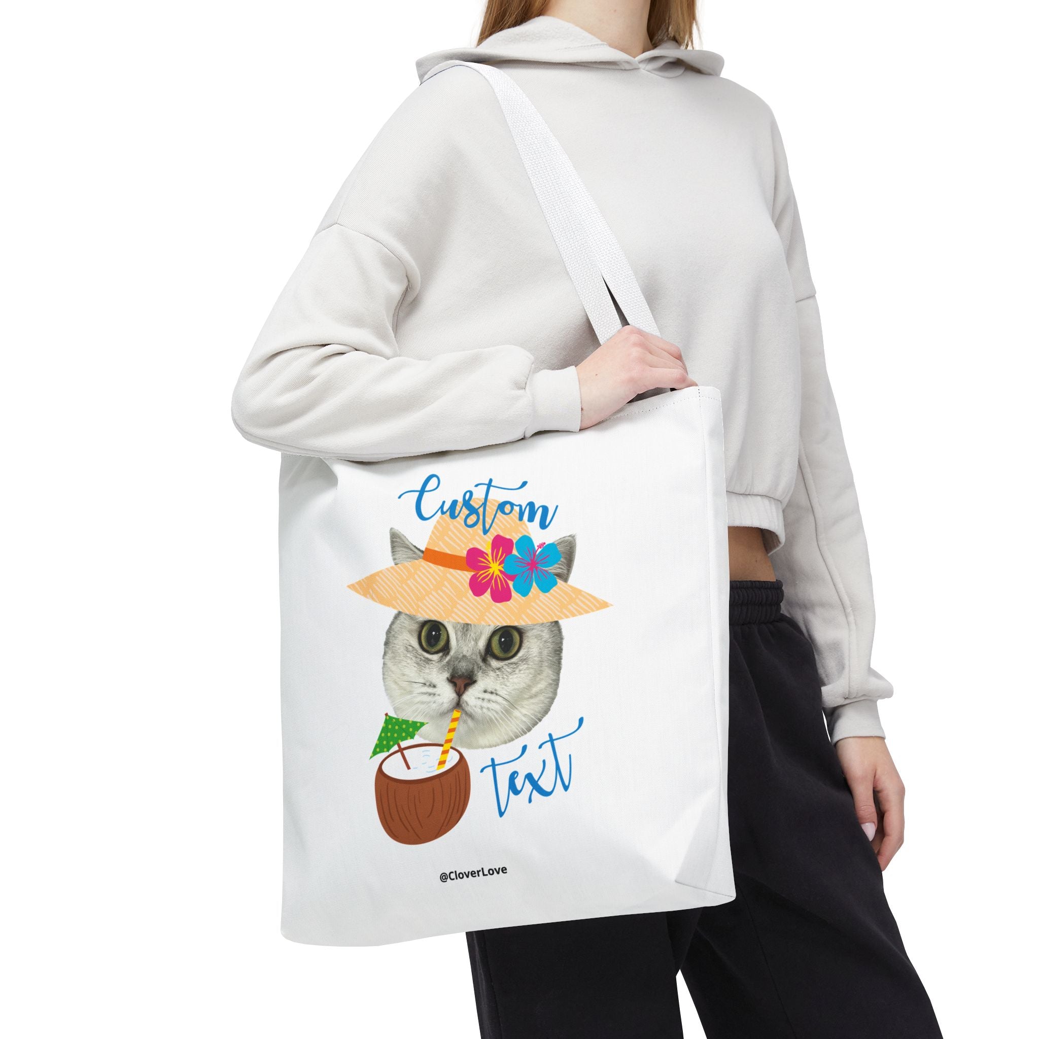 Summer Cat Tote Bag | Personalized Pet Photo Canvas Bag