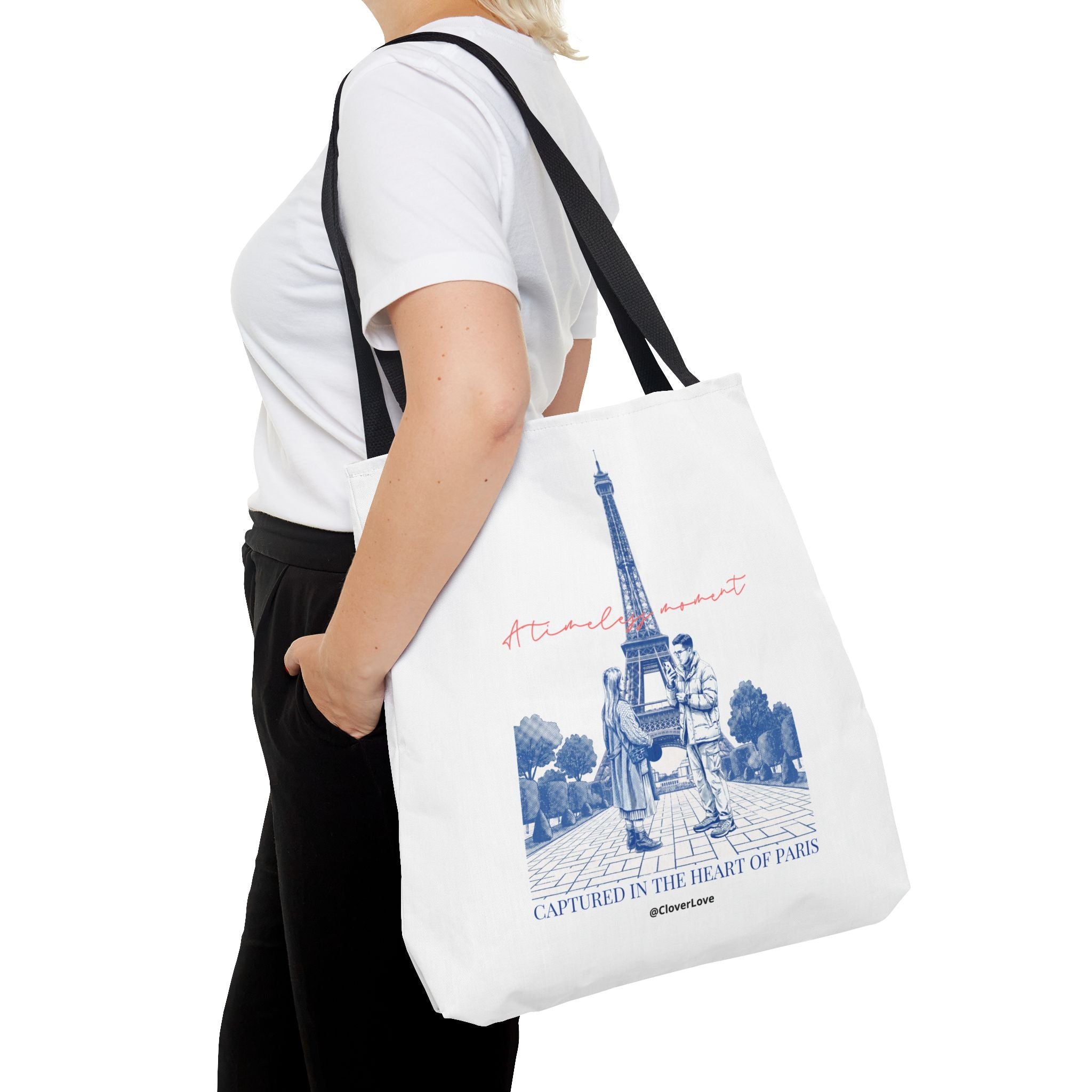 Paris Travel Tote Bag | Vintage Eiffel Tower Couple Canvas Bag