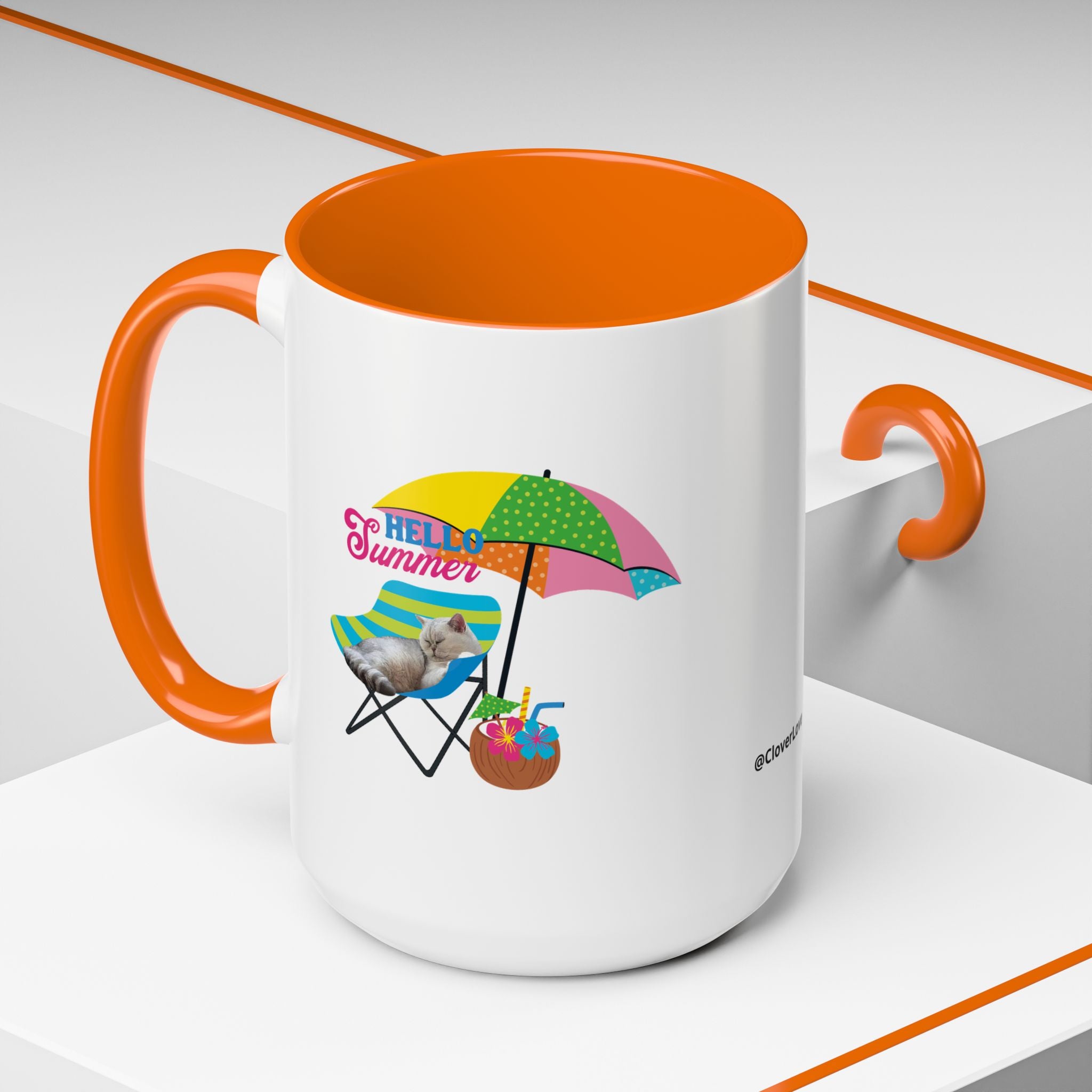 Personalized Summer Cat Mug | Custom Pet Portrait Coffee Cup