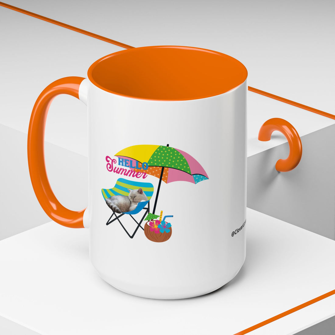 Personalized Summer Cat Mug | Custom Pet Portrait Coffee Cup