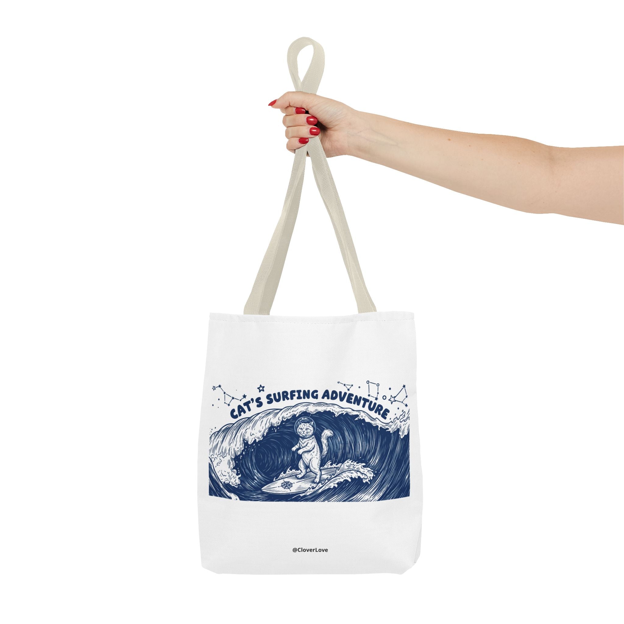 Cat's Surfing Adventure Tote Bag | Vintage Ocean Graphic Canvas Bag