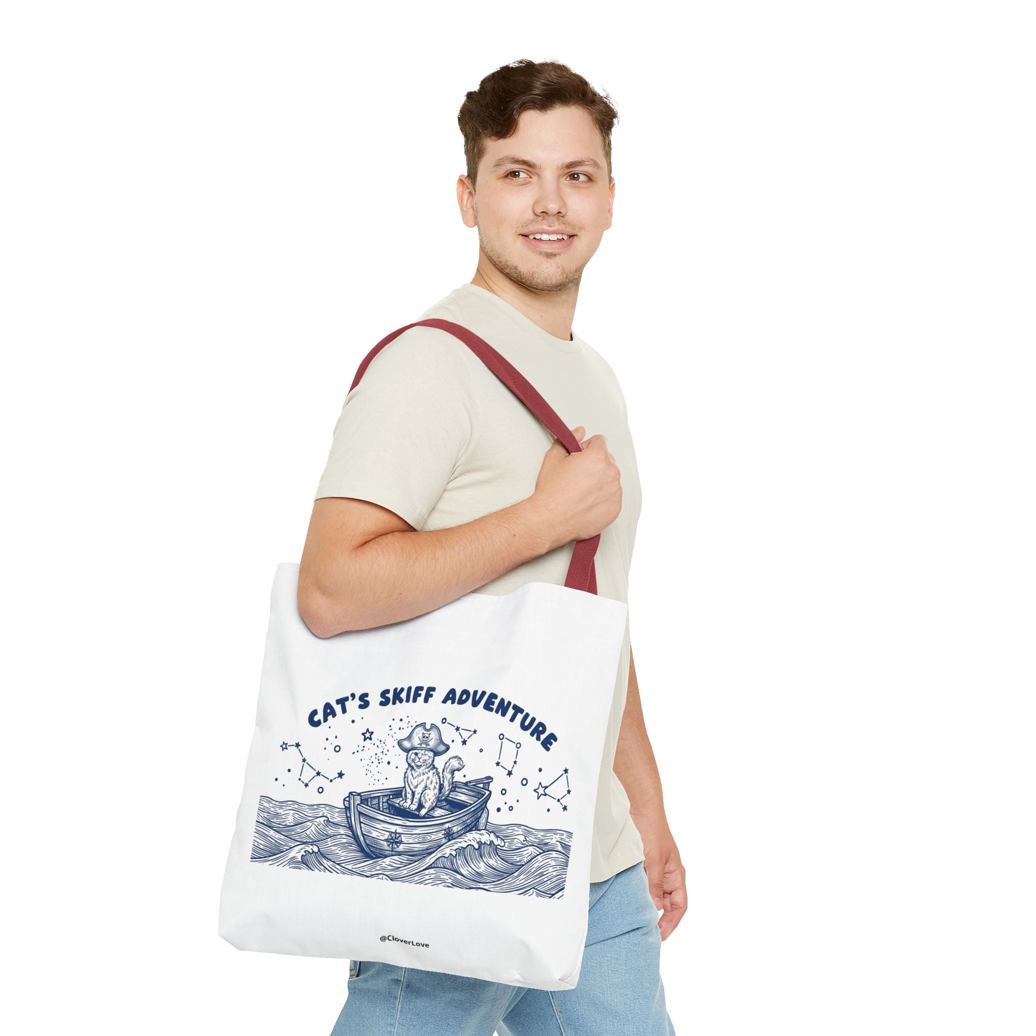 Cat's Skiff Adventure Tote Bag | Vintage Nautical Ocean Canvas Bag