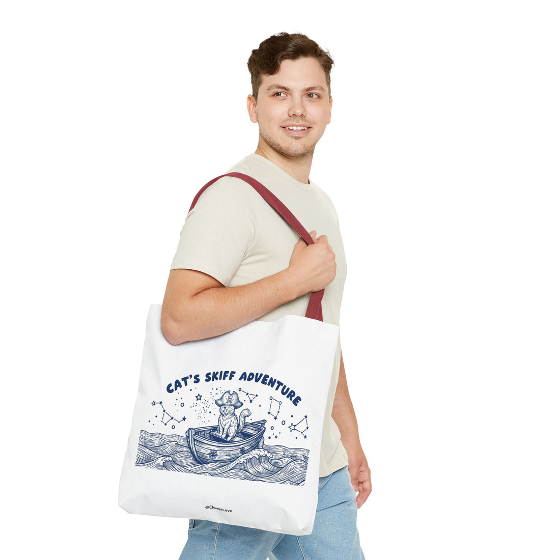 Cat's Skiff Adventure Tote Bag | Vintage Nautical Ocean Canvas Bag