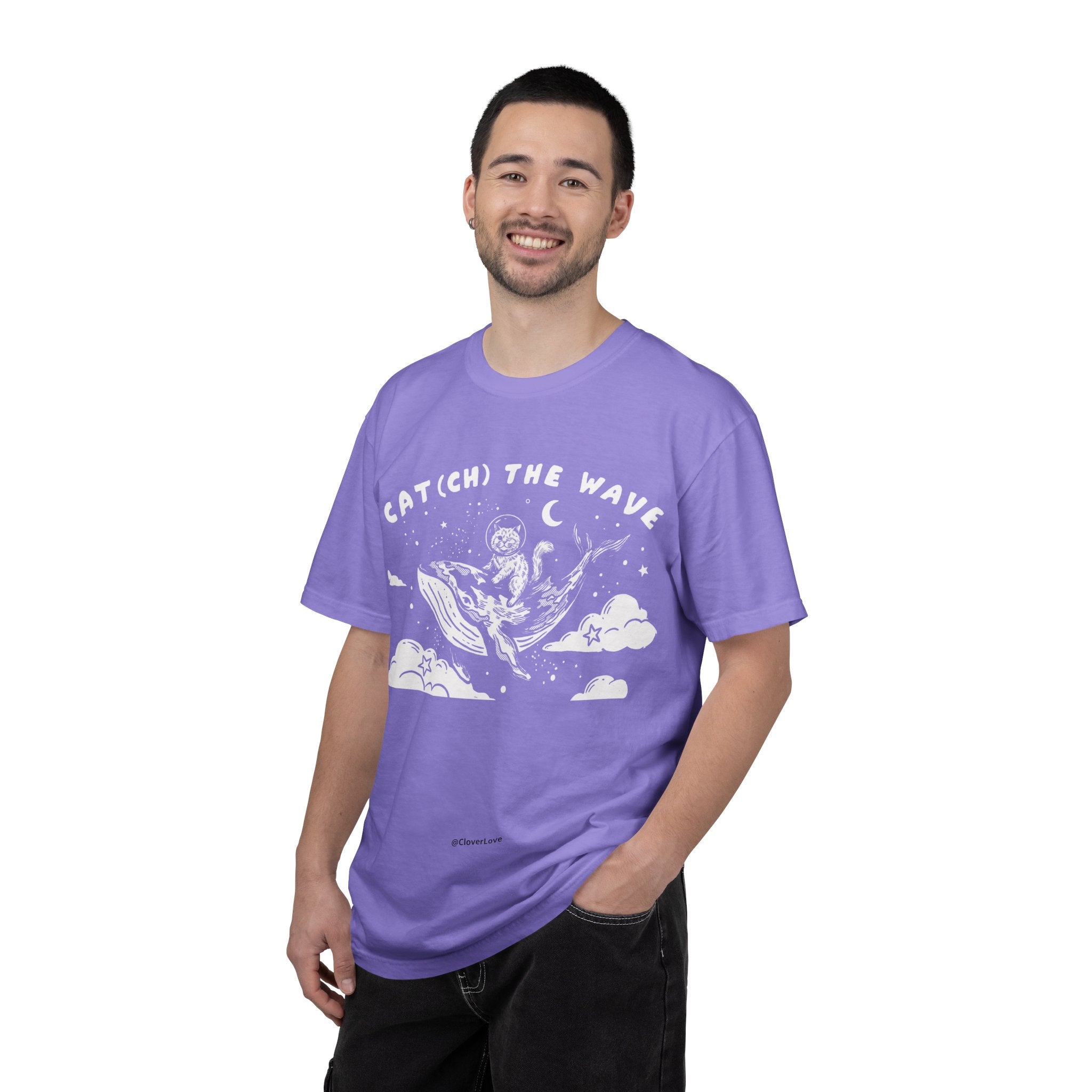 Cat Riding Whale T-Shirt - Fantasy Ocean Adventure Graphic Tee for Cat Lovers