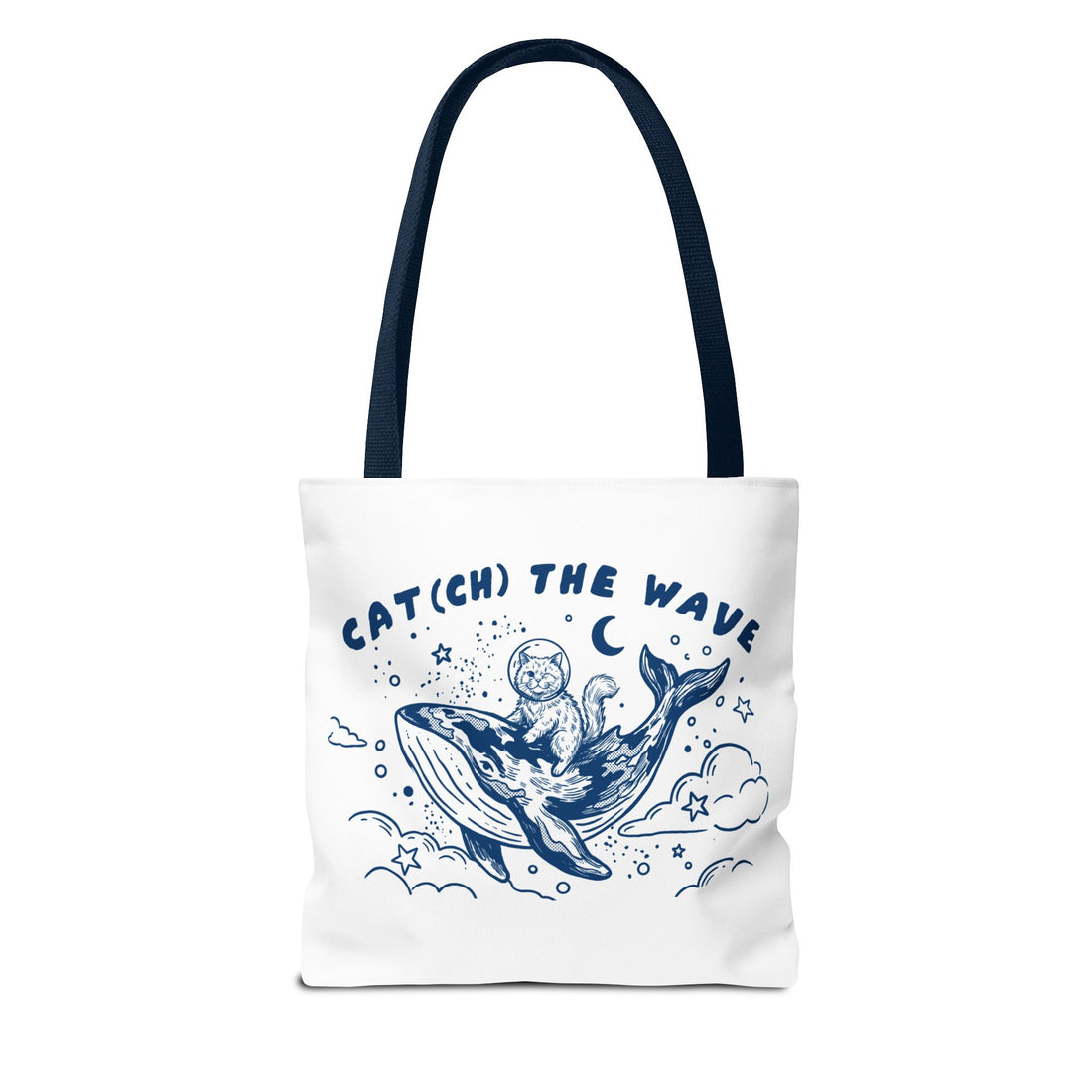 Cat Whale Adventure Tote Bag | Vintage Ocean Graphic Canvas Bag