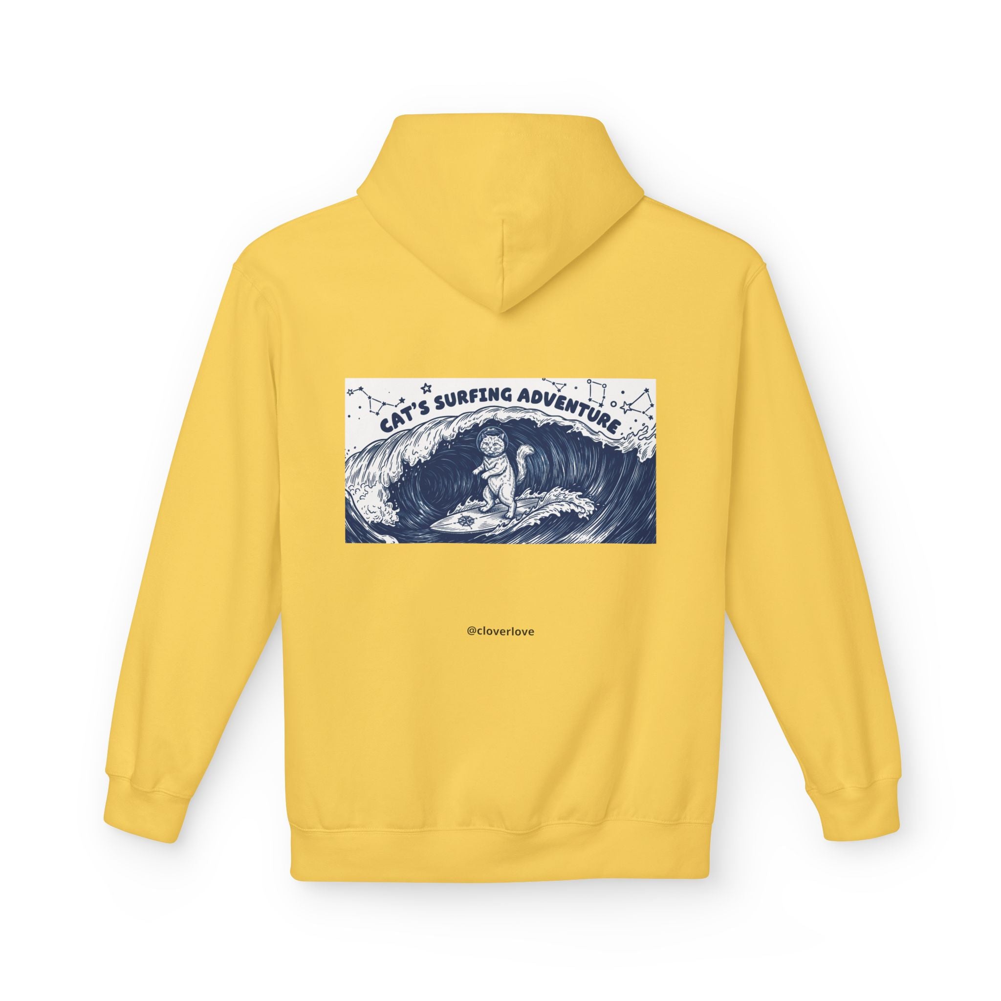 Katzen-Surf-Abenteuer Hoodie | Vintage Meeres-Grafik Sweatshirt