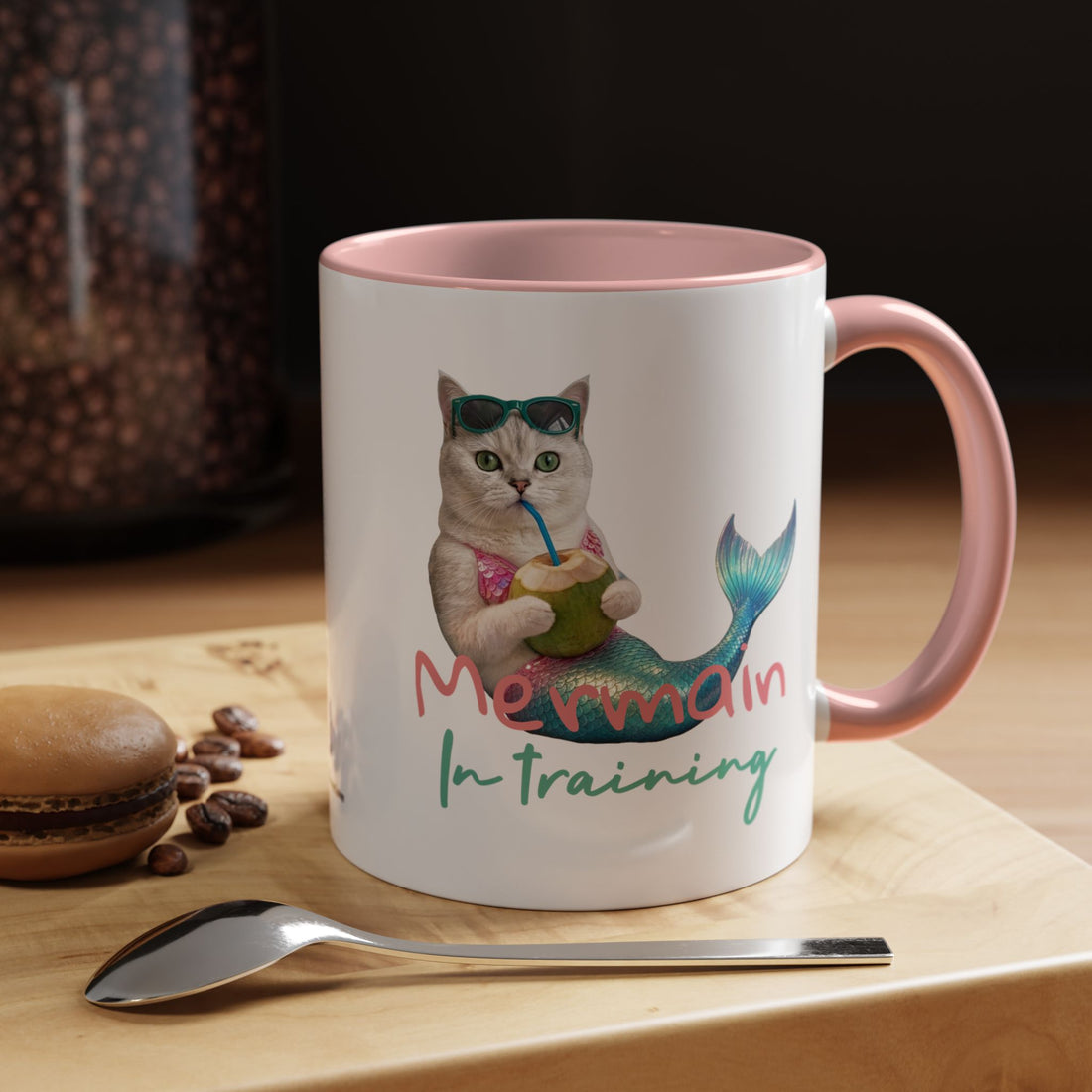Meerjungfrauenkatze Sommer Tasse | Personalisierte Katzenkaffeetasse mit individuellem Text