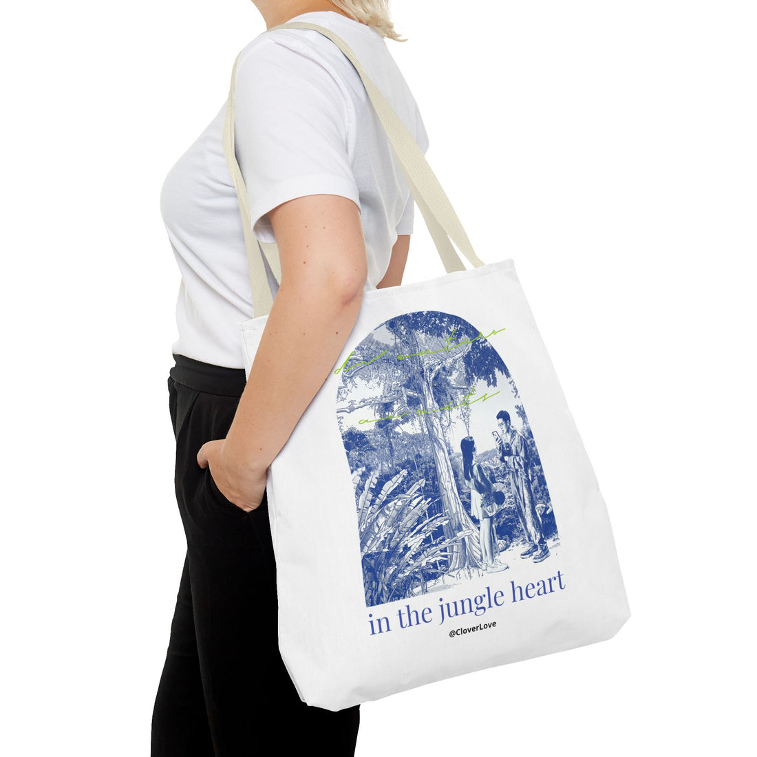 In The Jungle Heart Travel Tote Bag | Vintage Jungle Adventure Canvas Tote Bag