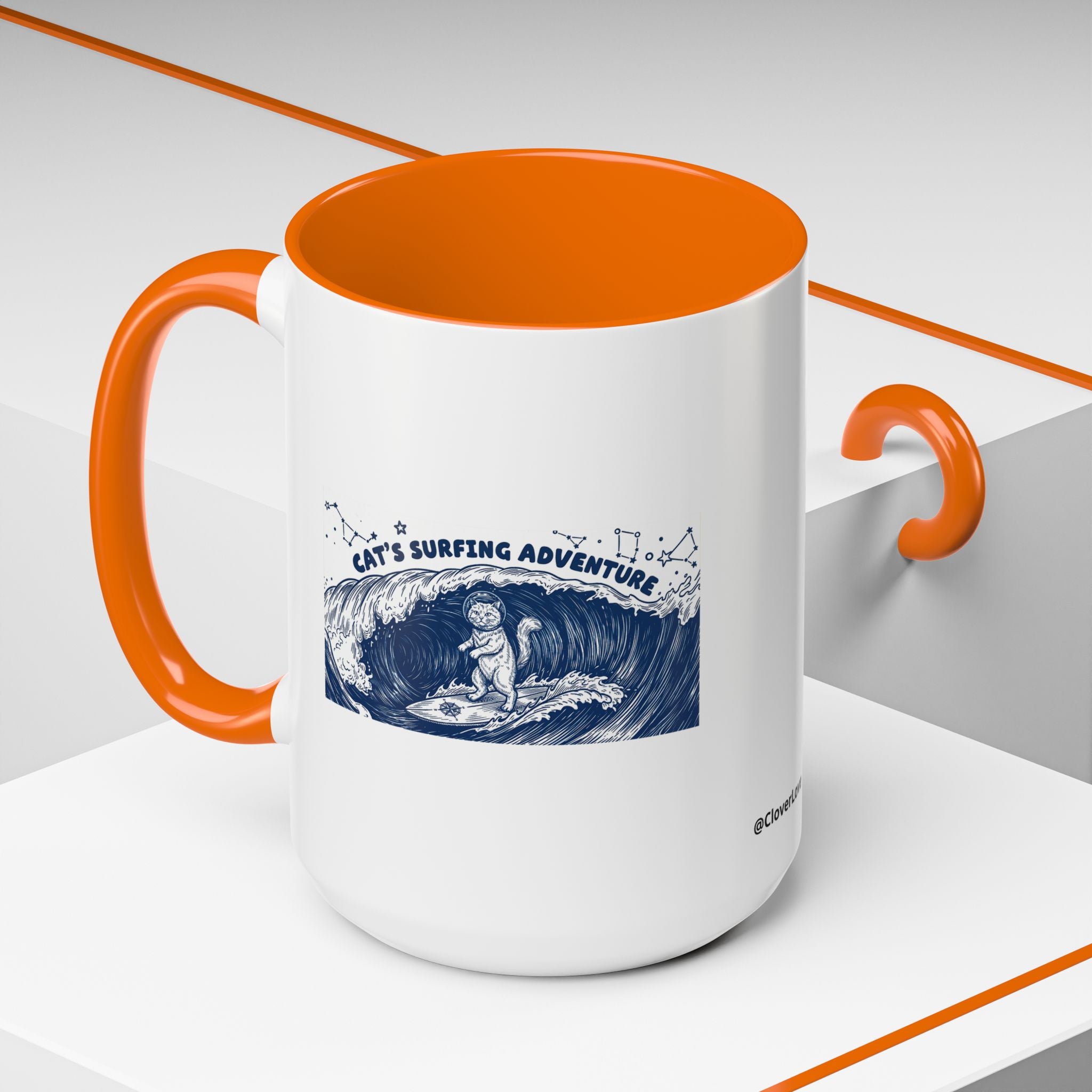 Cat's Surfing Adventure Ocean Wave Mug - Cute Cat Lover Coffee Cup