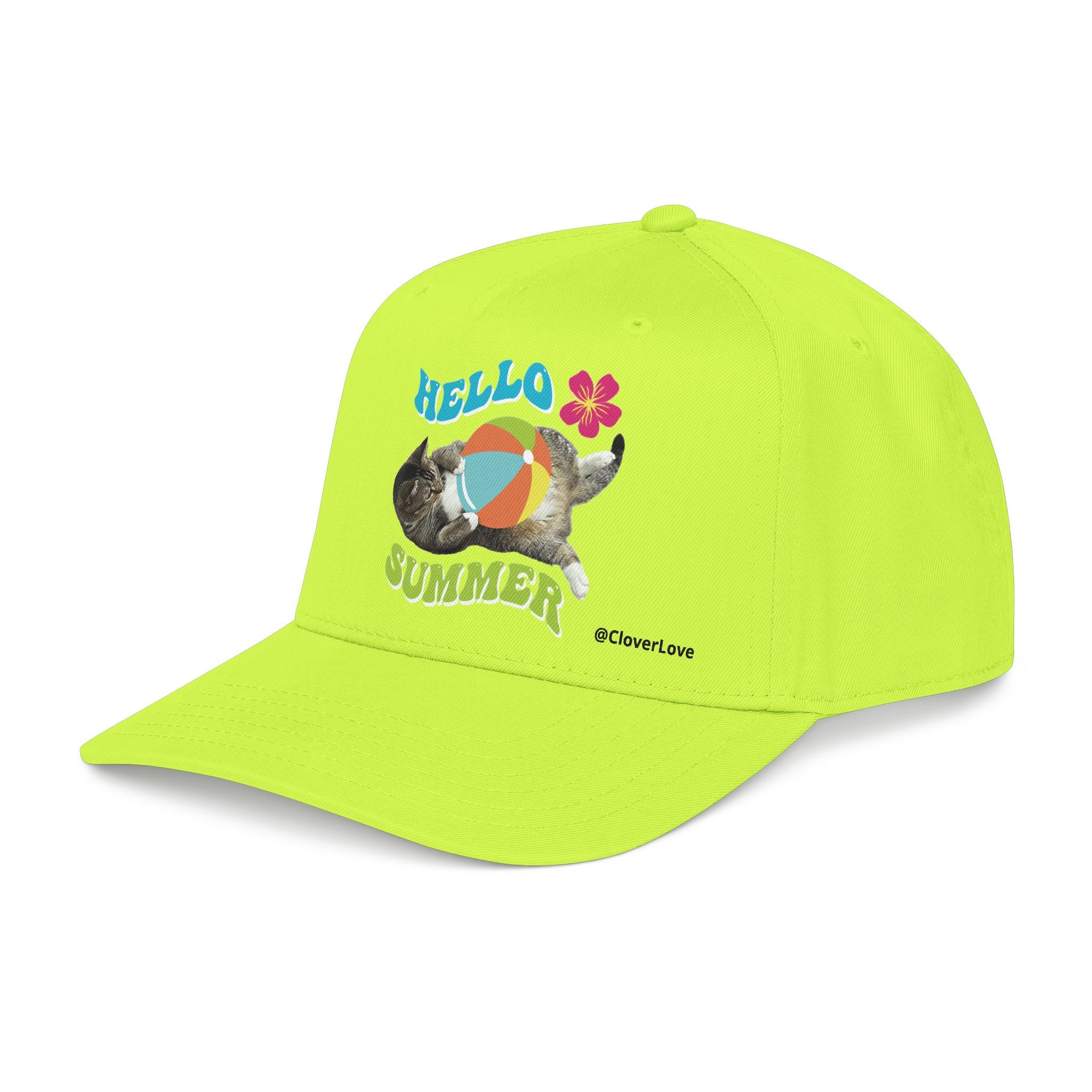 Hello Summer Cat Hat | Cute Cat Baseball Cap With Beach Ball Design