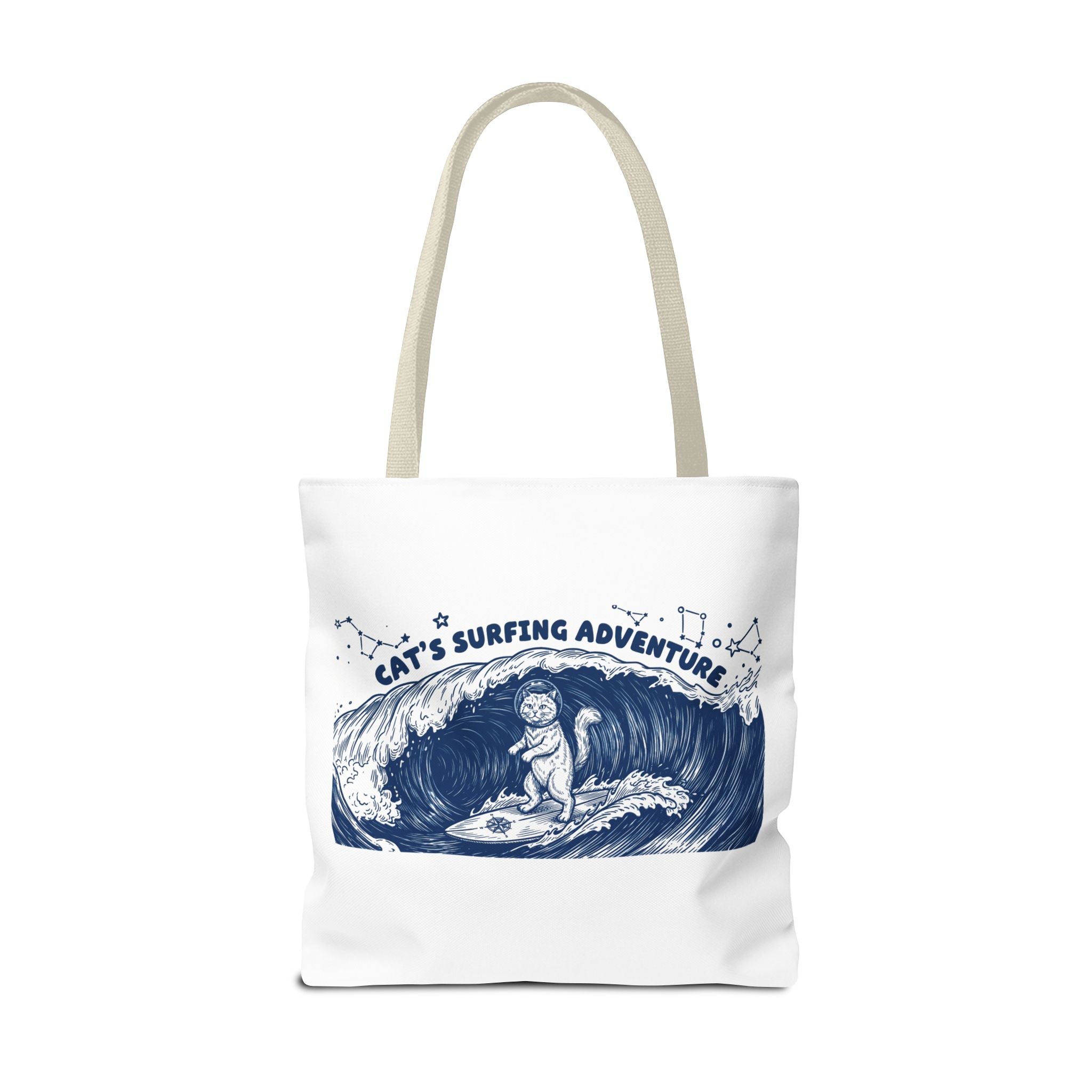 Cat's Surfing Adventure Tote Bag | Vintage Ocean Graphic Canvas Bag