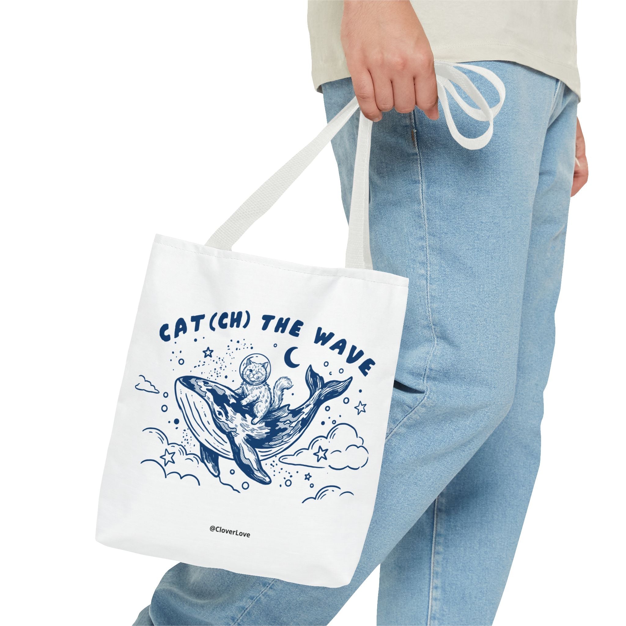 Cat Whale Adventure Tote Bag | Vintage Ocean Graphic Canvas Bag