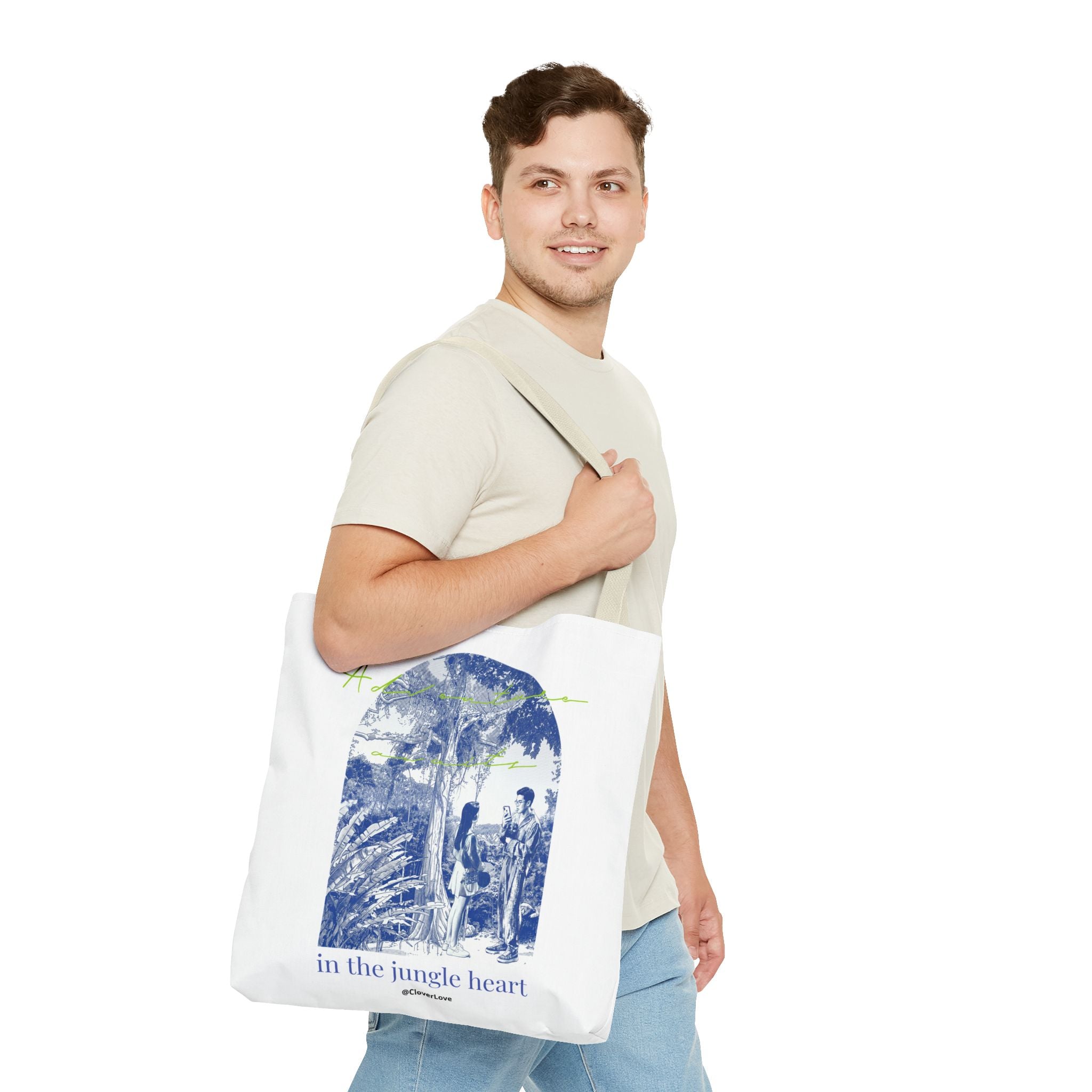 In The Jungle Heart Travel Tote Bag | Vintage Jungle Adventure Canvas Tote Bag